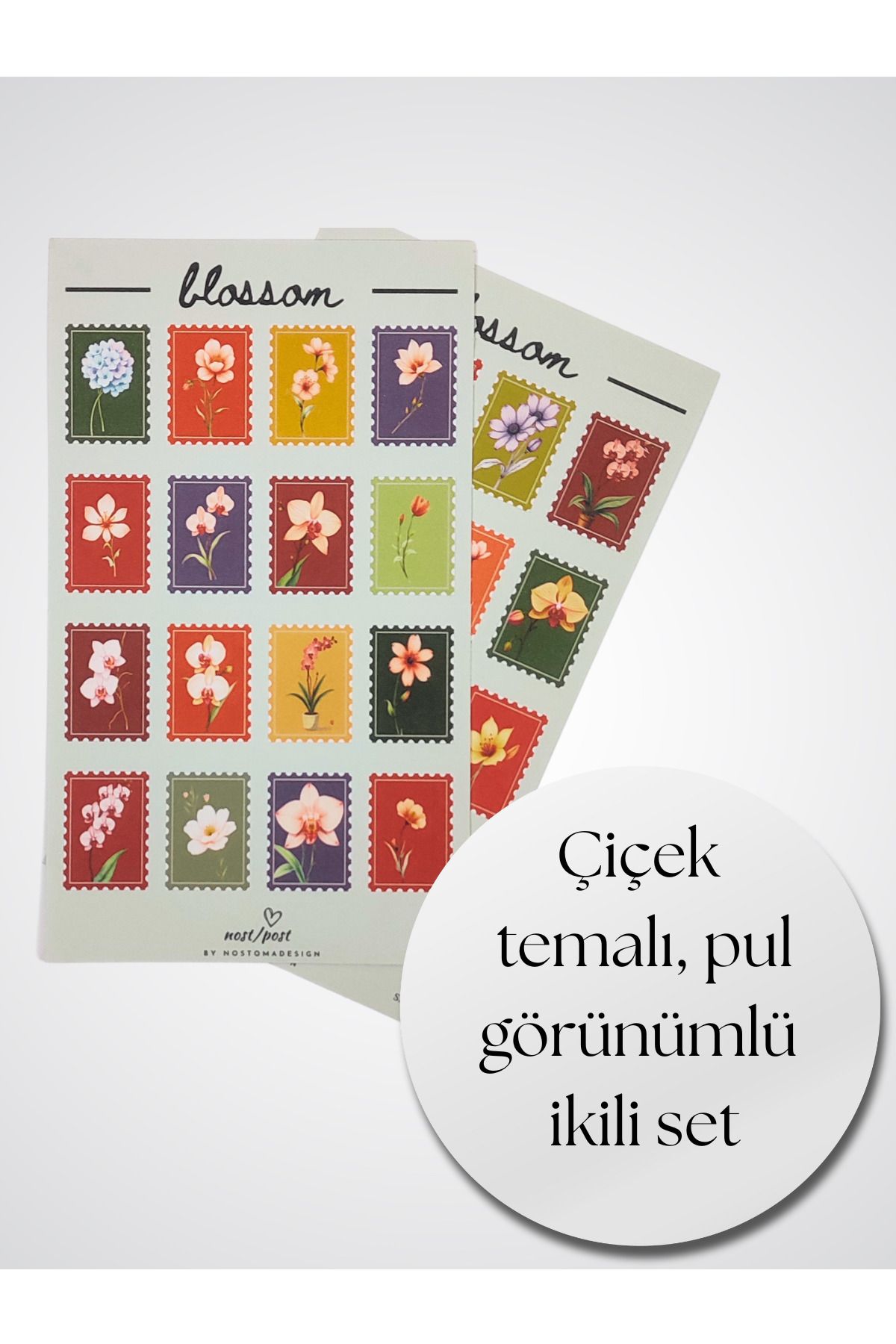 nostpost nost/post Bullet Journal Sticker Çiçek Desenli Pul Görünümlü Sticker