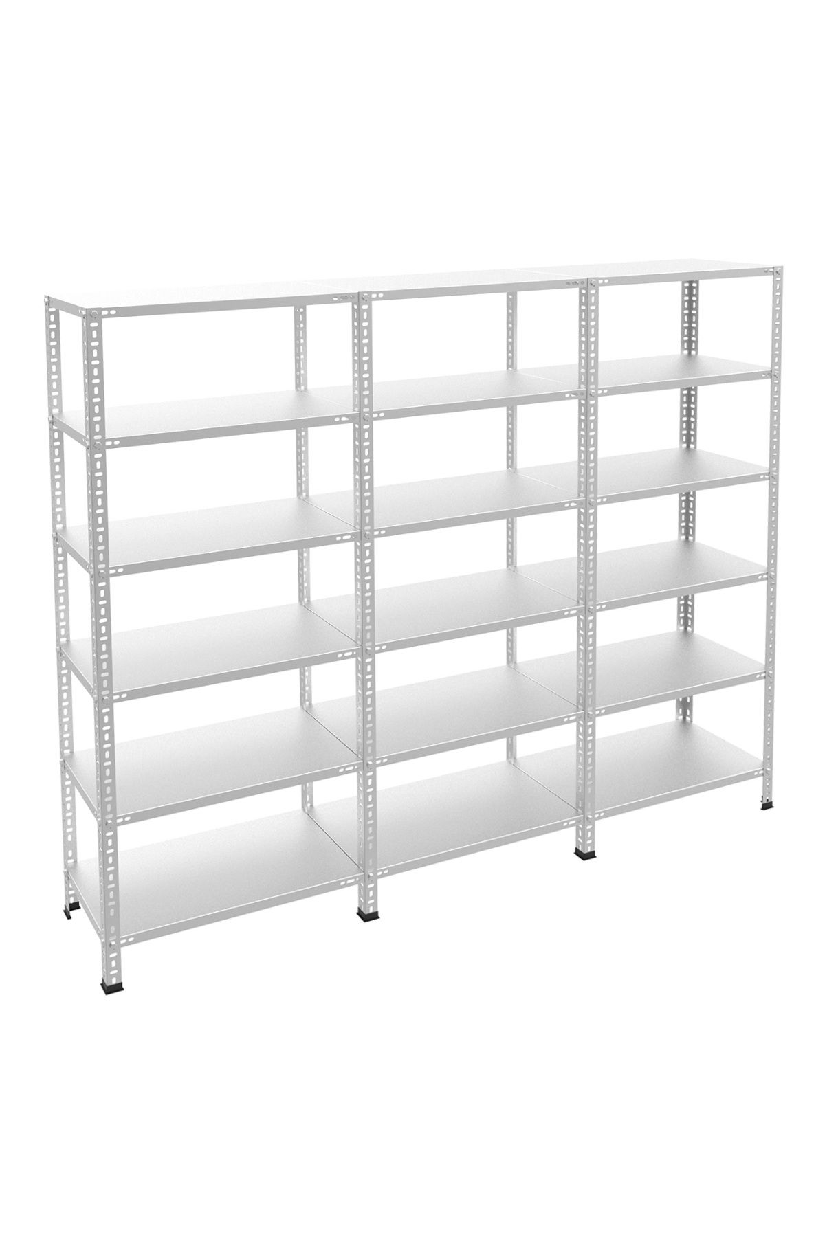 RafBurada 6 Katlı 3'lü Galvaniz Çelik Raf - Depo, Arşiv, Kiler, Dosya, Market Rafı 59x75 Cm-200 Cm-1.00 Mm