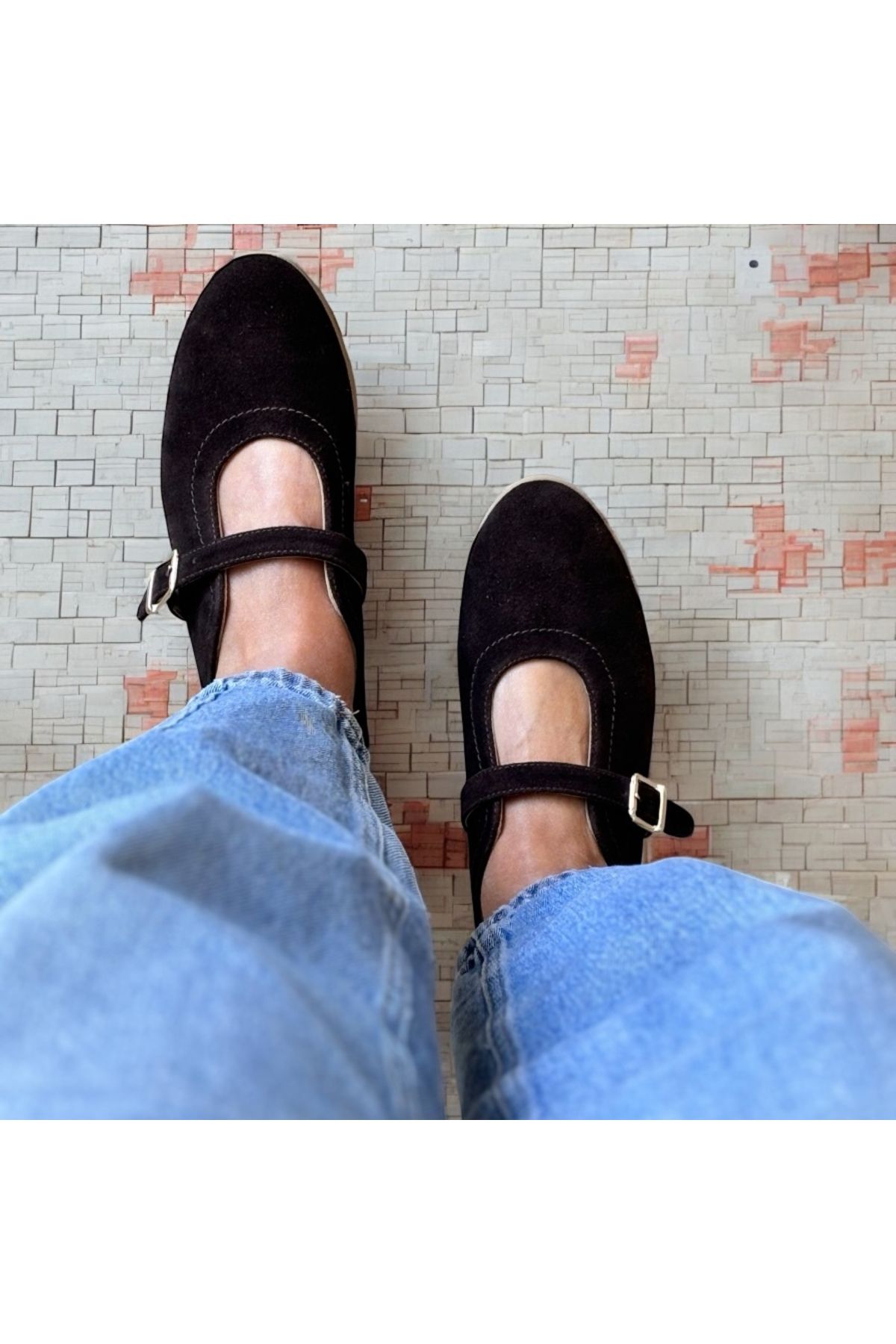 NEVE SHOES Kahve Süet Hakiki Deri Tokalı Babet