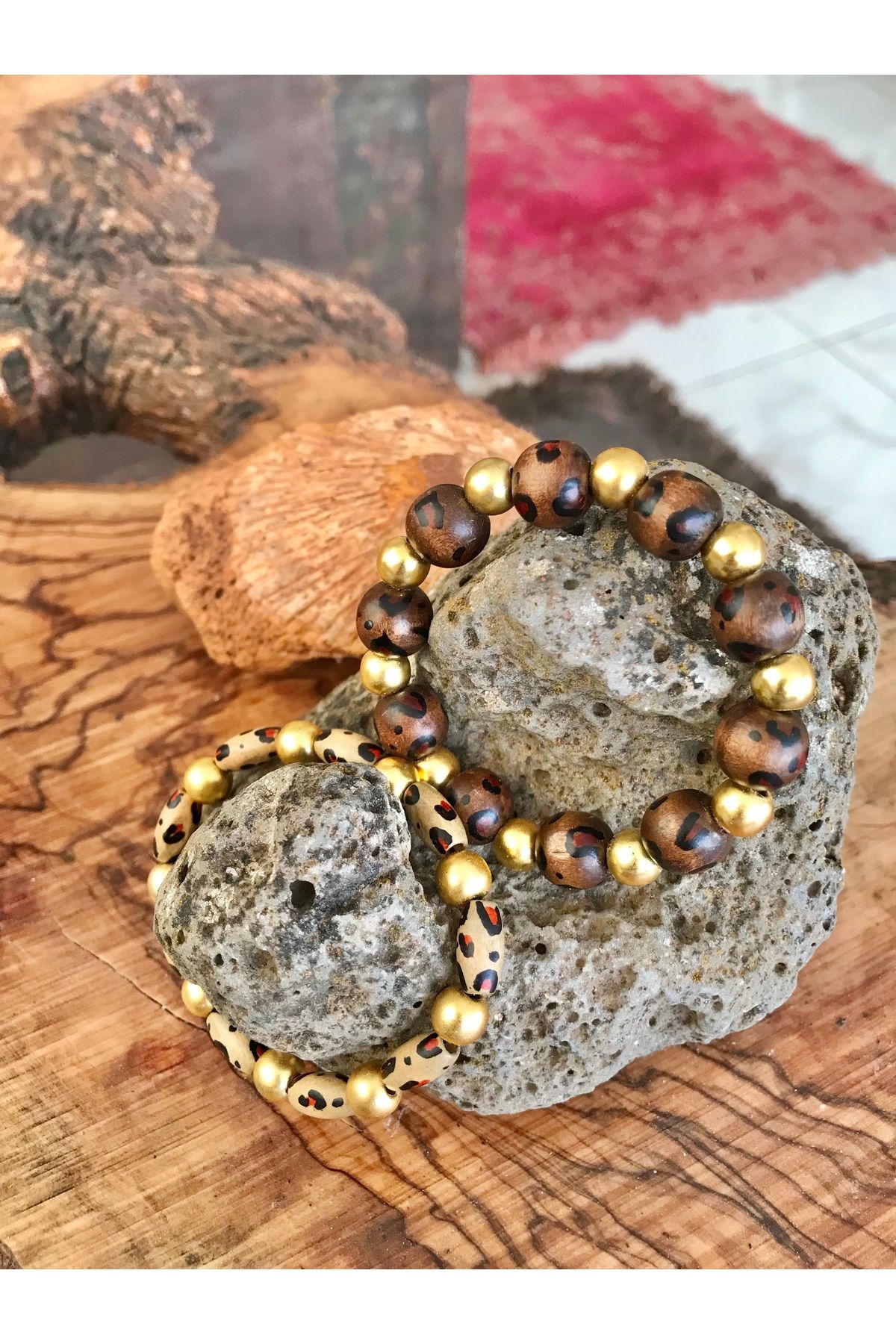Handmade Leopar desenli bileklik
