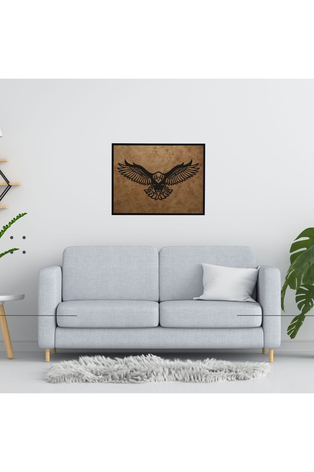 Grand Fine Art Çerçeveli Süet Deri Üzerine Siyah Mdf Tablo Kartal