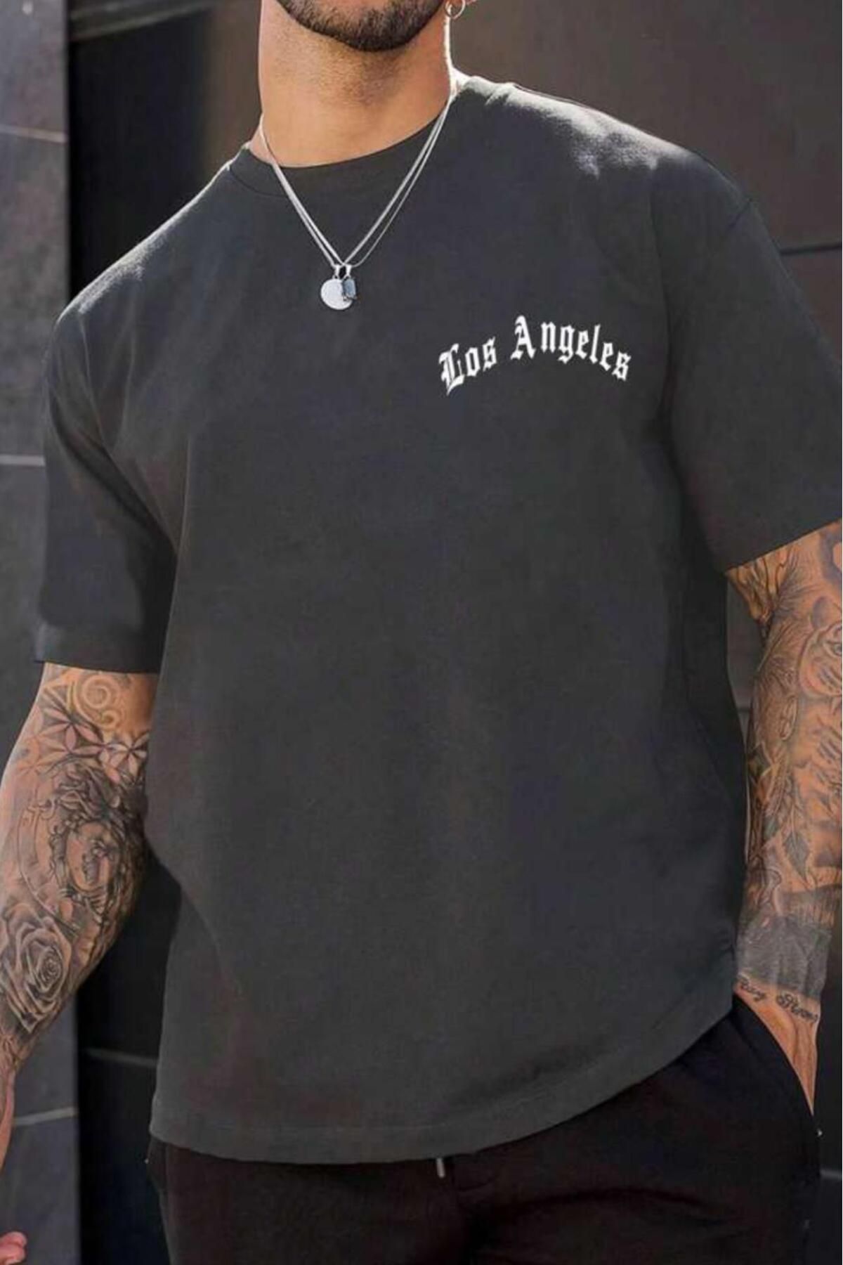 NO 601 Erkek Los Angeles Baskılı Oversize Tshirt