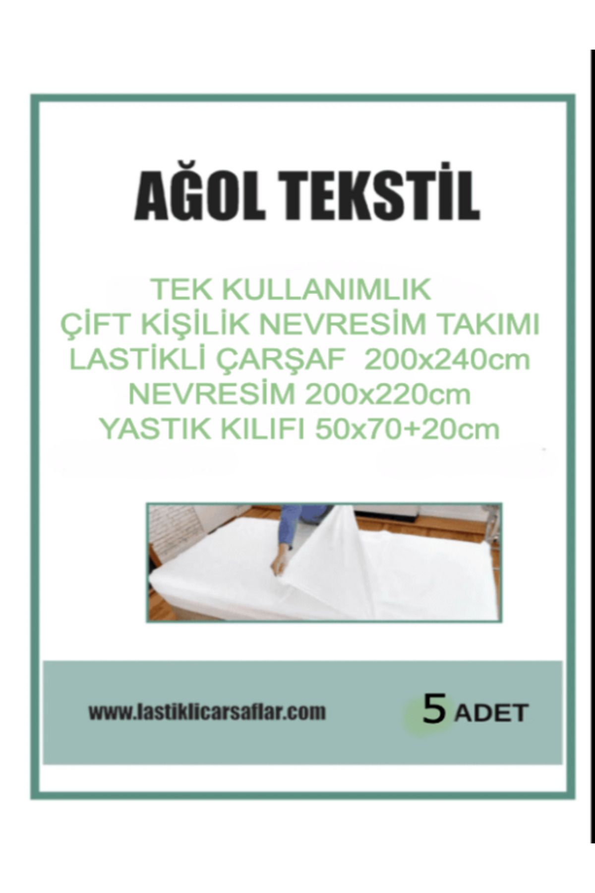 ağol tekstil Çift Kişilik Nevresim Takımı – 5’li Set | Tek Kullanımlık, Lastikli Çarşaflı, Hijyenik Yatak Seti