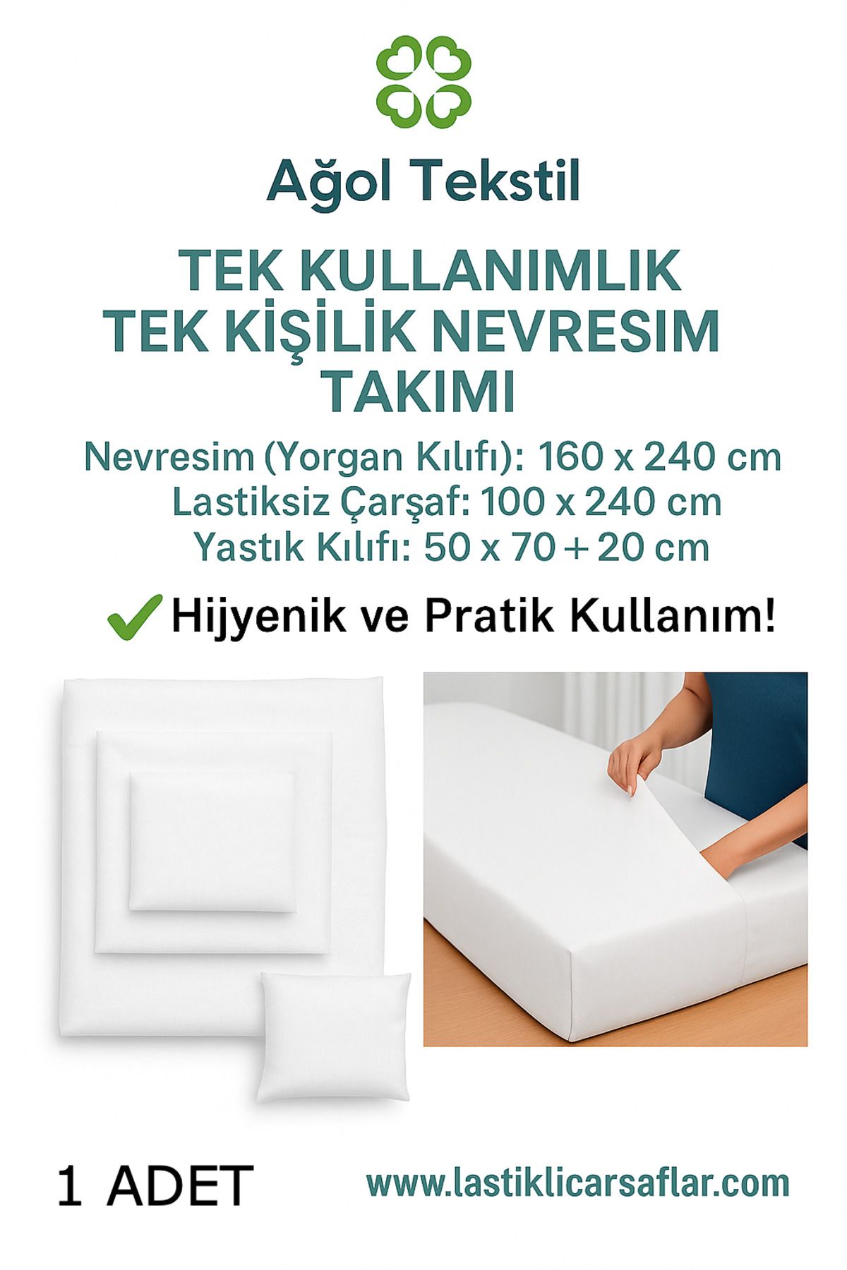 ağol tekstil Tek Kişilik Nevresim Takımı – Tek Kullanımlık | Çarşaf Yorgan Kılıfı Yastık Kılıfı – 1 Adet