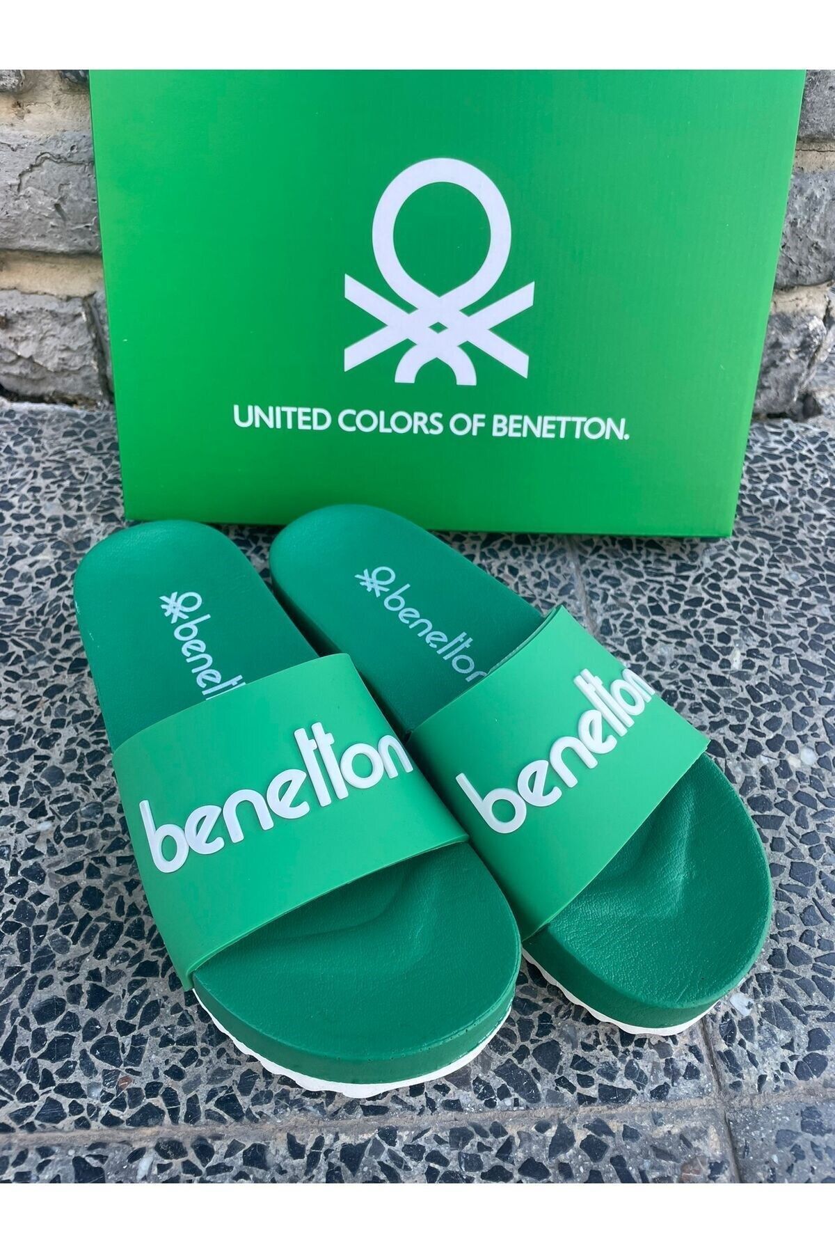 Benetton Şık Yazlık Günlük Rahat Kalıp Kadın Terlik Yeşil