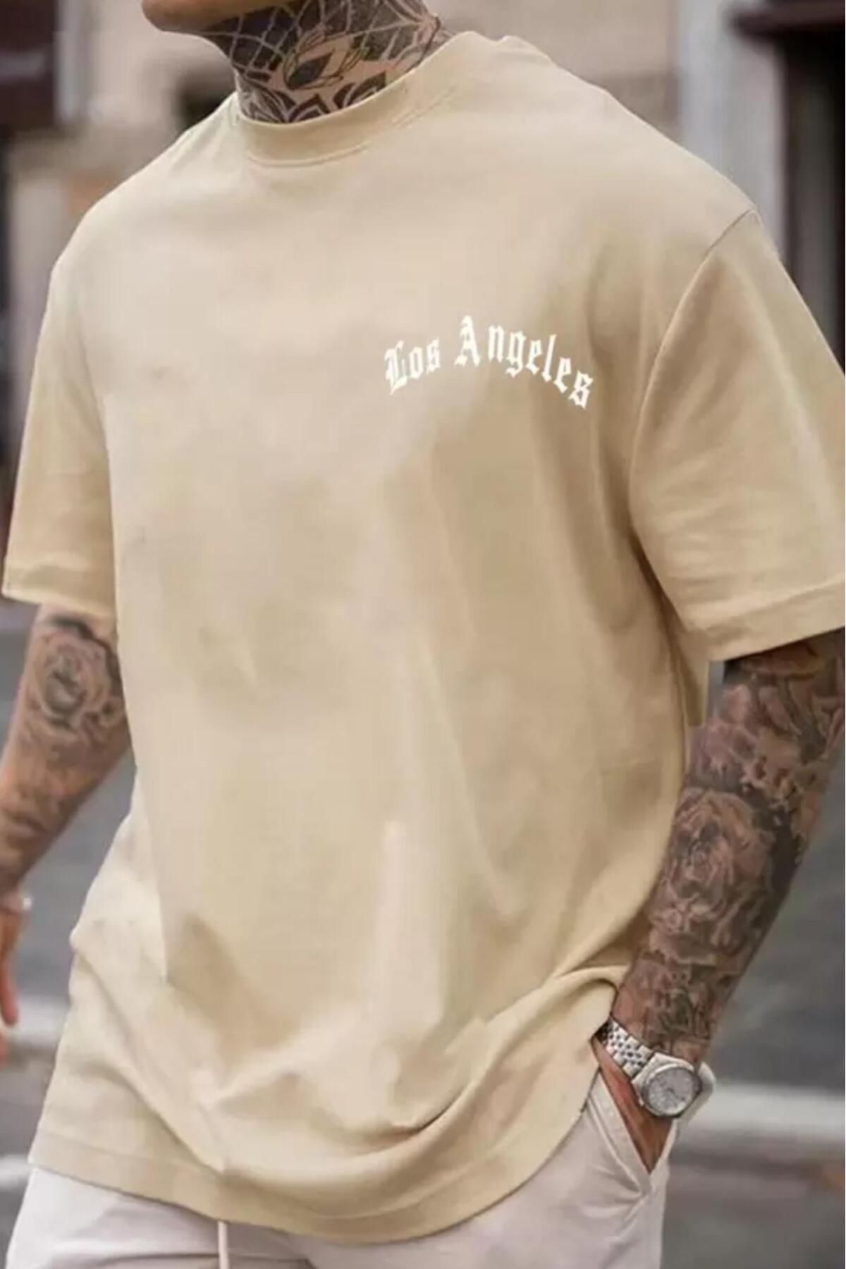 NO 601 Erkek Los Angeles Baskılı Oversize Tshirt
