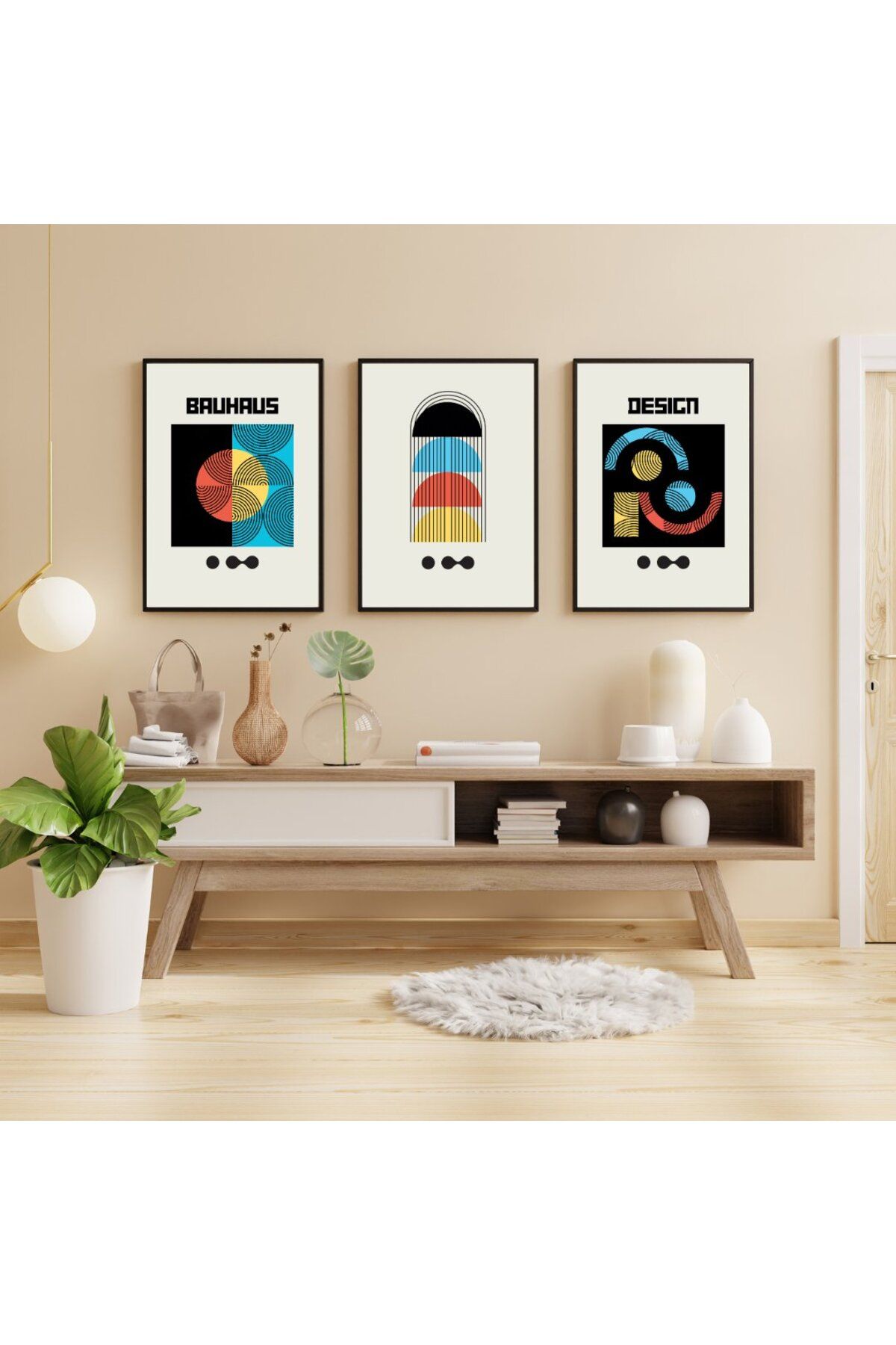 PRYDESIGN Bauhaus Gece Karanlığı Duvar Tablosu Çerçeveli 3'lü Set