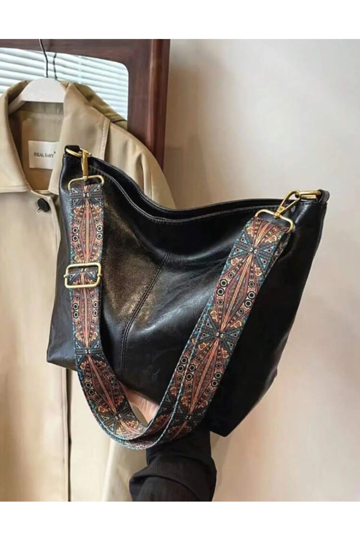 BQNJEUR Kadın Siyah Toplu Çanta Kombinleri Omuz Çantası EL Çantası