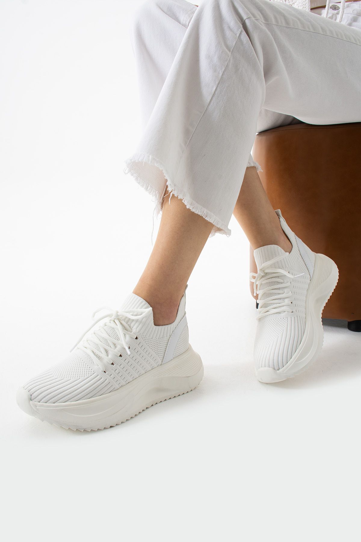 TexFoot Kadın Bağcıklı Nefes Alabilen Fileli Kalın Taban Rahat Memory Foam İç Tabanlı Sneaker Spor Ayakkabı