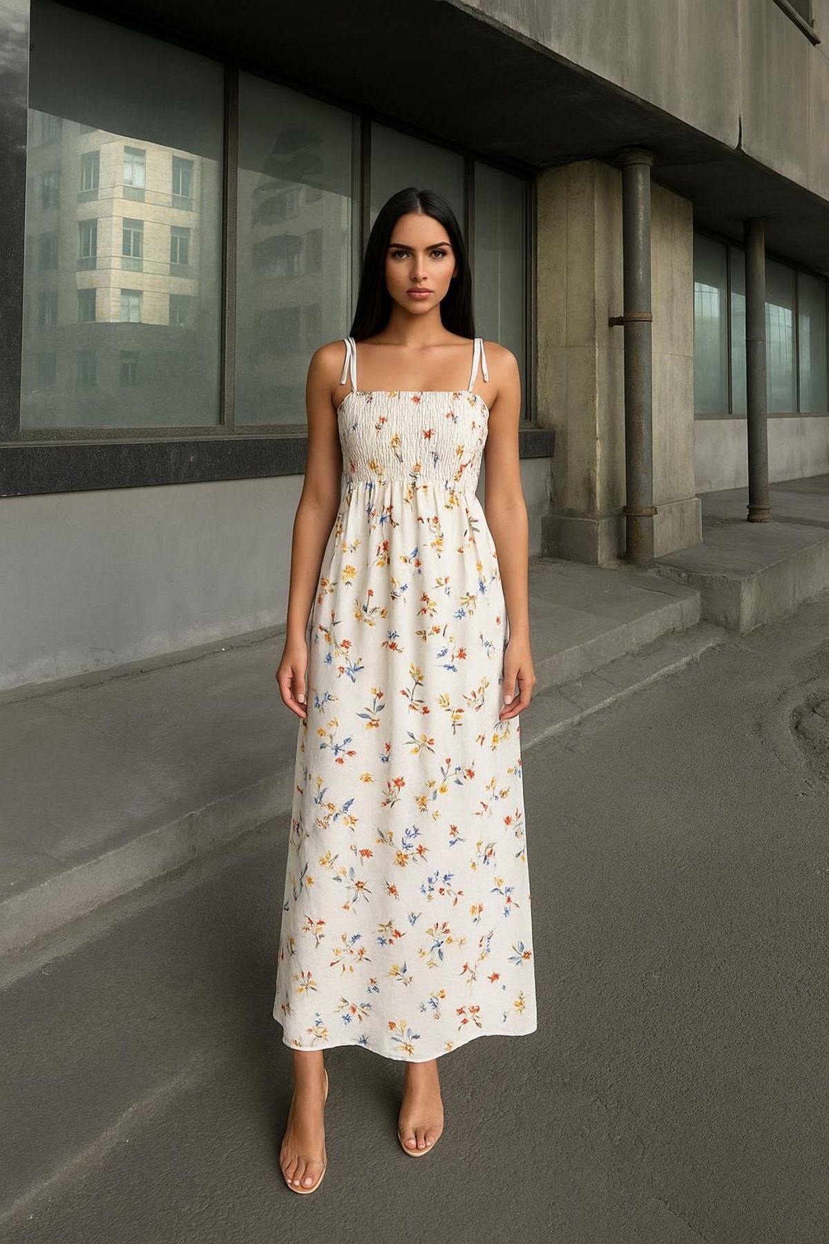 anyela glow " Belden Açılan Midi Dokuma Elbise