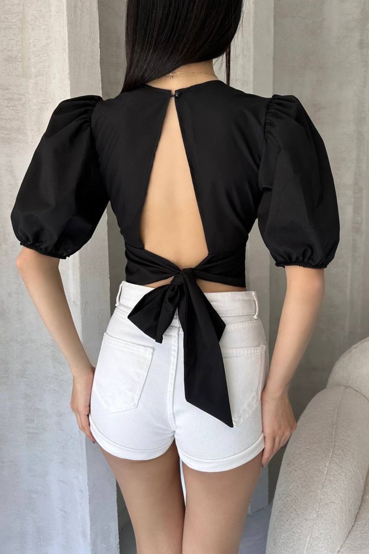 Butik Karpuz Kol Dekolteli Poplin Bluz