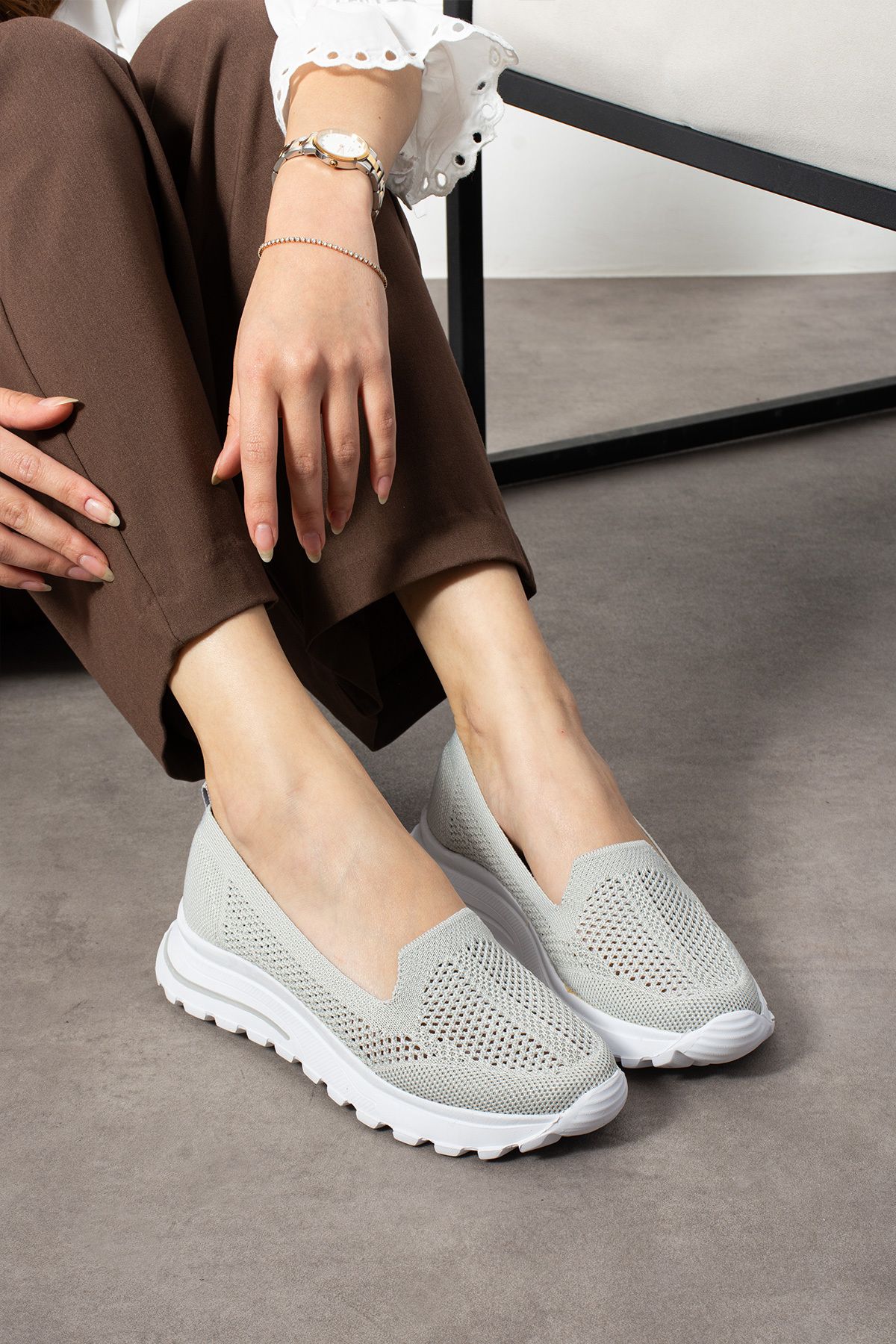Trendpink Babet Gri Triko Günlük Kadın Sneaker