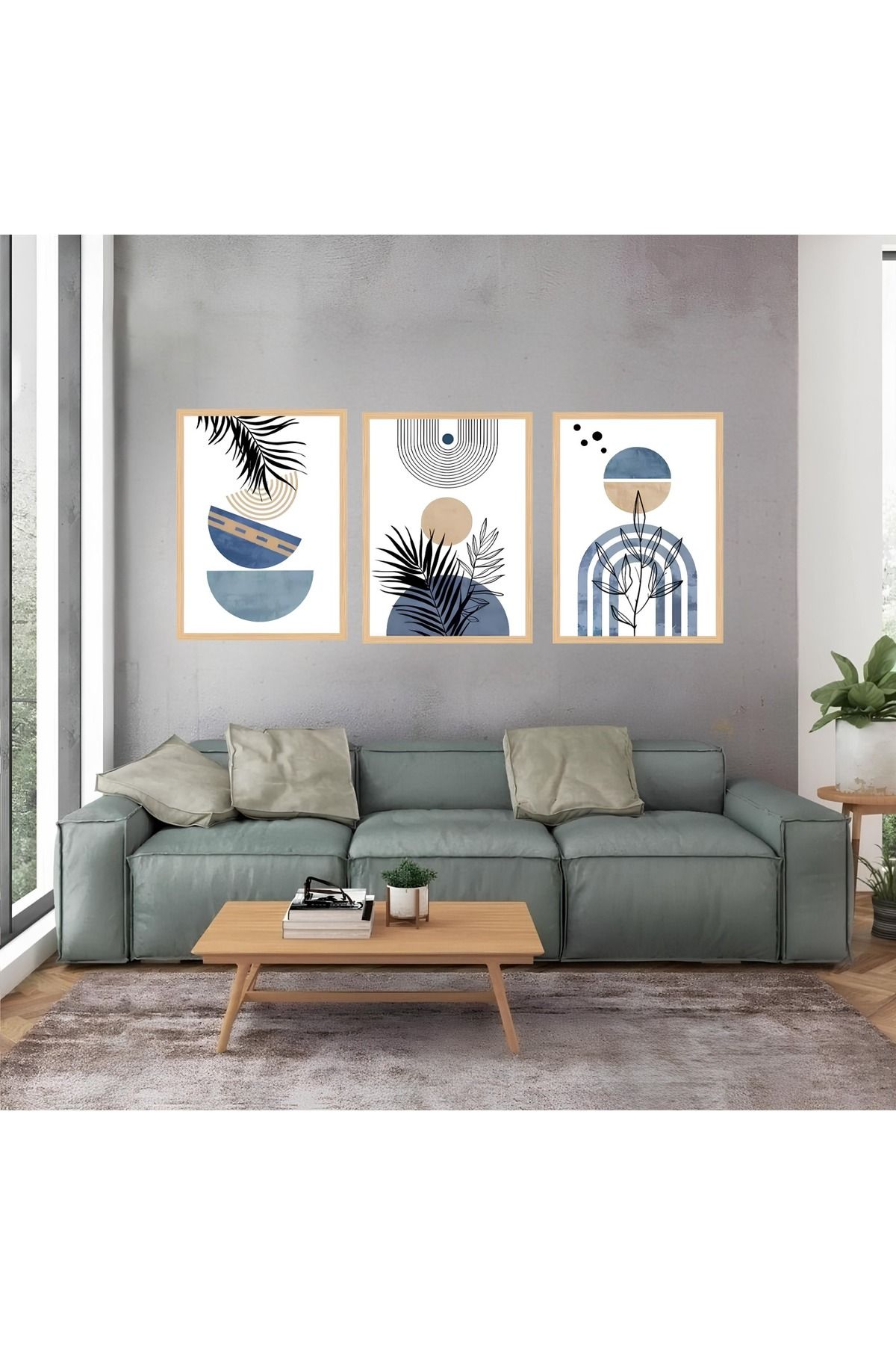 Tuba Decor 3 Parça Ahşap Çerçeve Görünümlü MDF Poster Tablo Seti