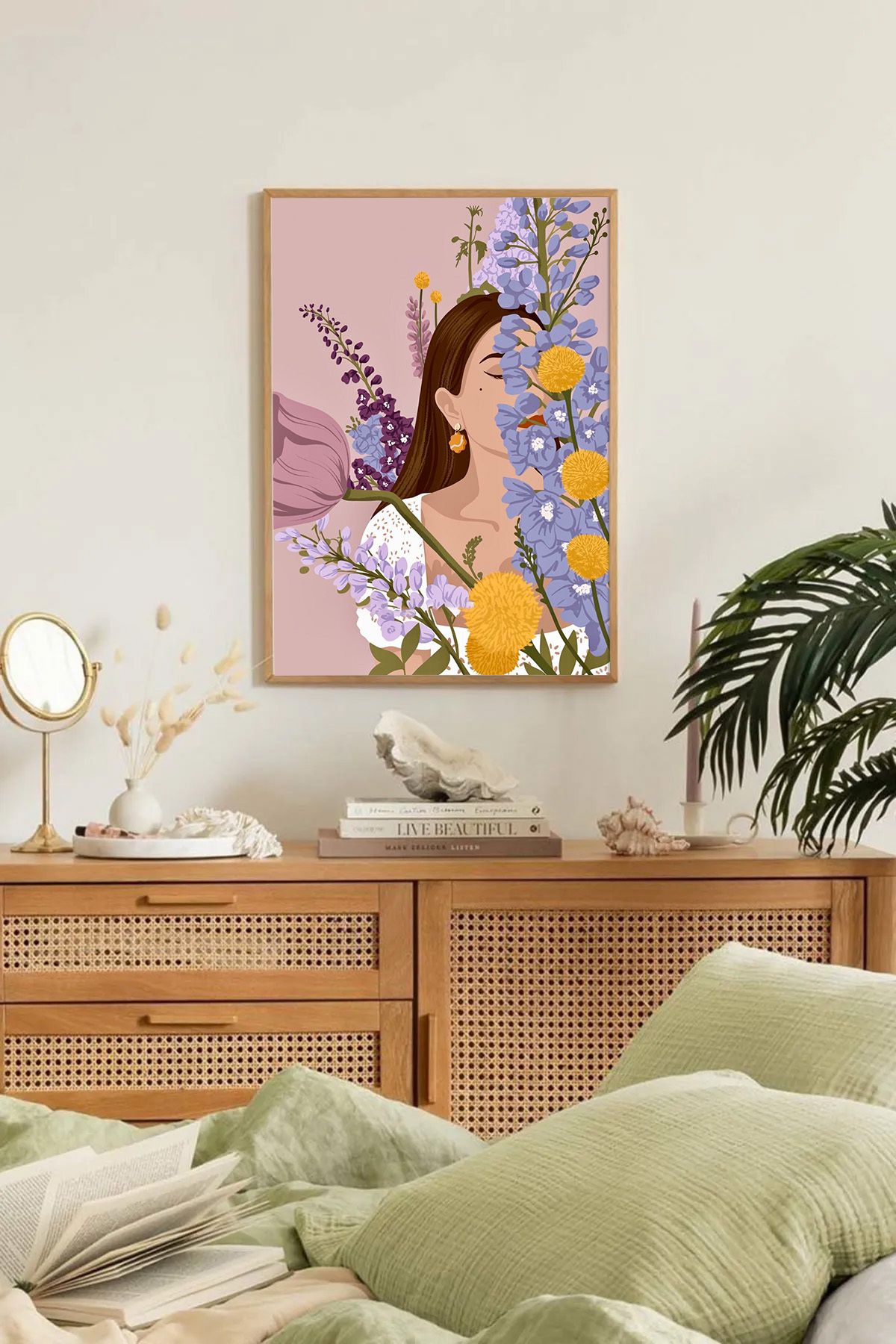 Dekorsiahome Tek Parça Ahşap Çerçeveli Oturma Odası Salon Mutfak Tablo TK0114
