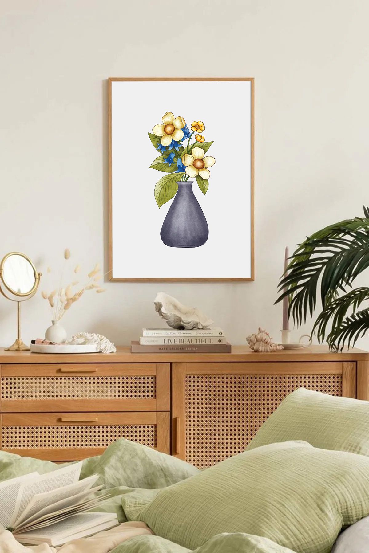 Dekorsiahome Tek Parça Ahşap Çerçeveli Oturma Odası Salon Mutfak Tablo TK0132