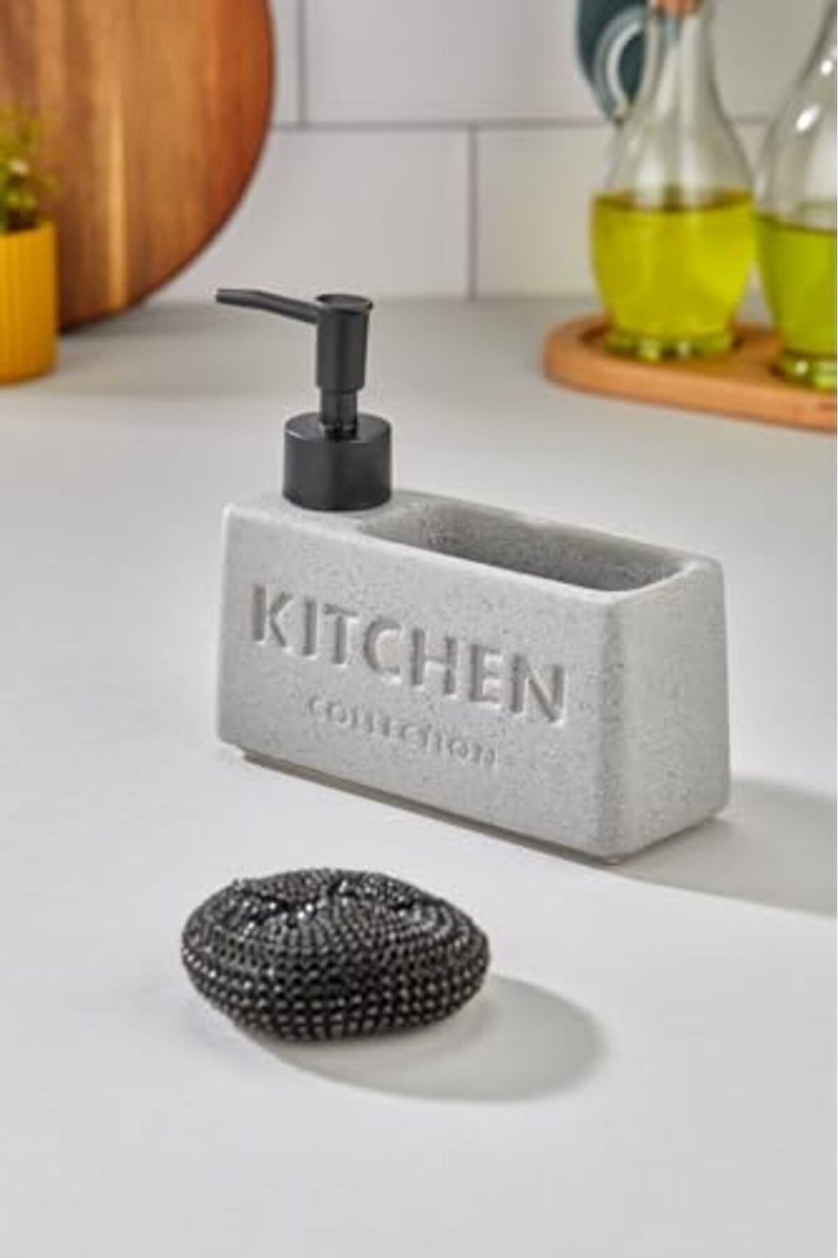 ShopZum Cooker Lüx Modern Süngerlikli Bölmeli Seramik Sıvı Sabunluk Gri