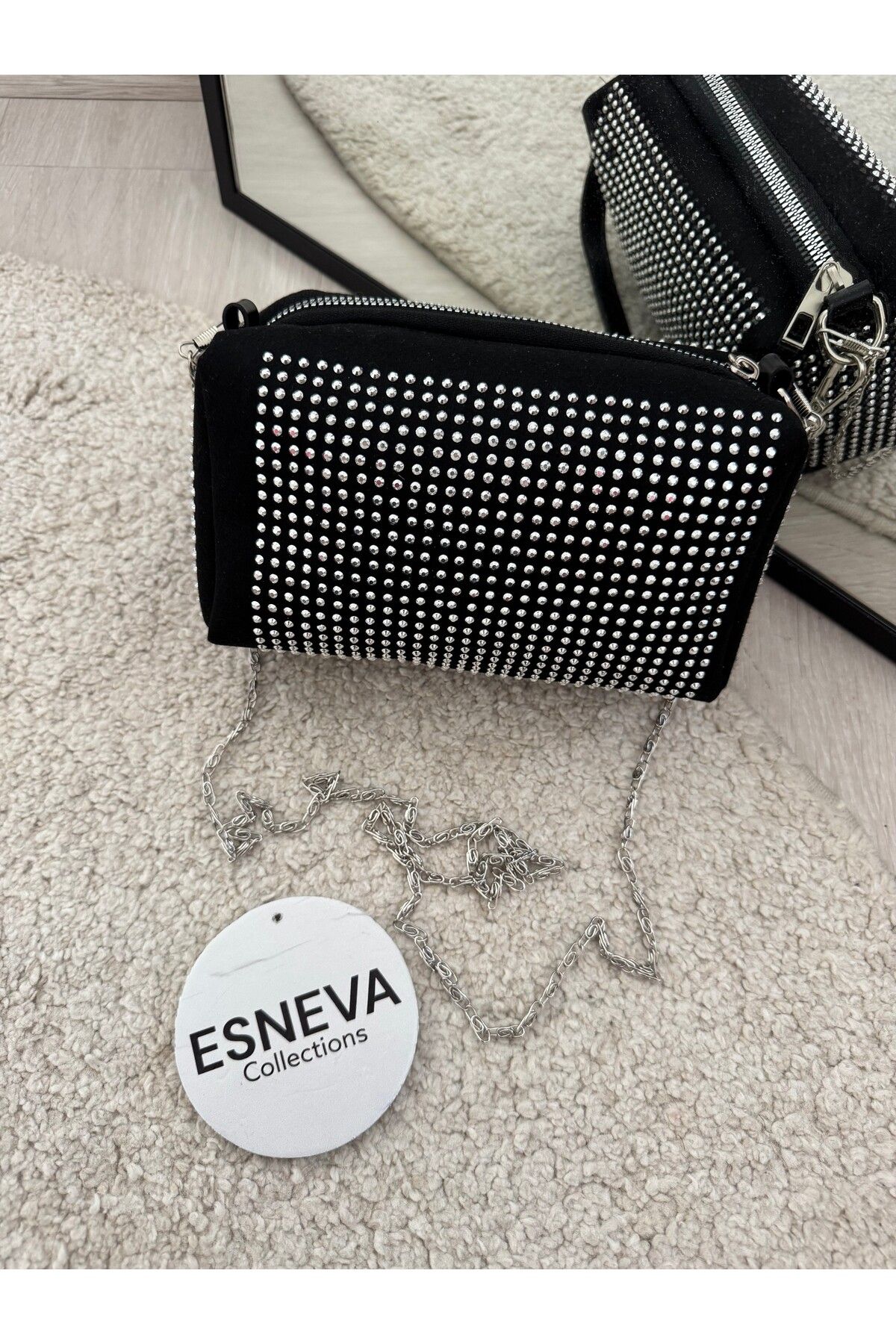 ESNEVA-Women's Stone Chain Strap Hand and Shoulder Bag 5