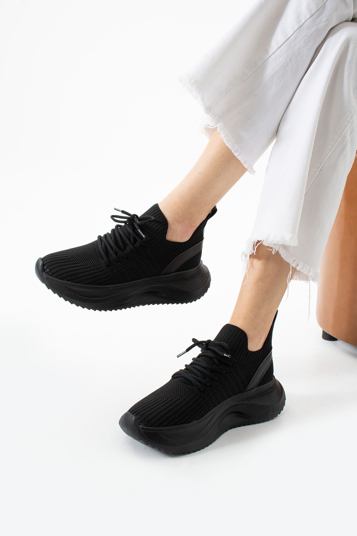 TexFoot Kadın Bağcıklı Nefes Alabilen Fileli Kalın Taban Rahat Memory Foam İç Tabanlı Sneaker Spor Ayakkabı