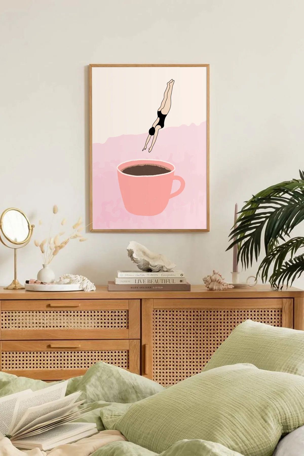 Dekorsiahome Tek Parça Ahşap Çerçeveli Oturma Odası Salon Mutfak Tablo TK0109