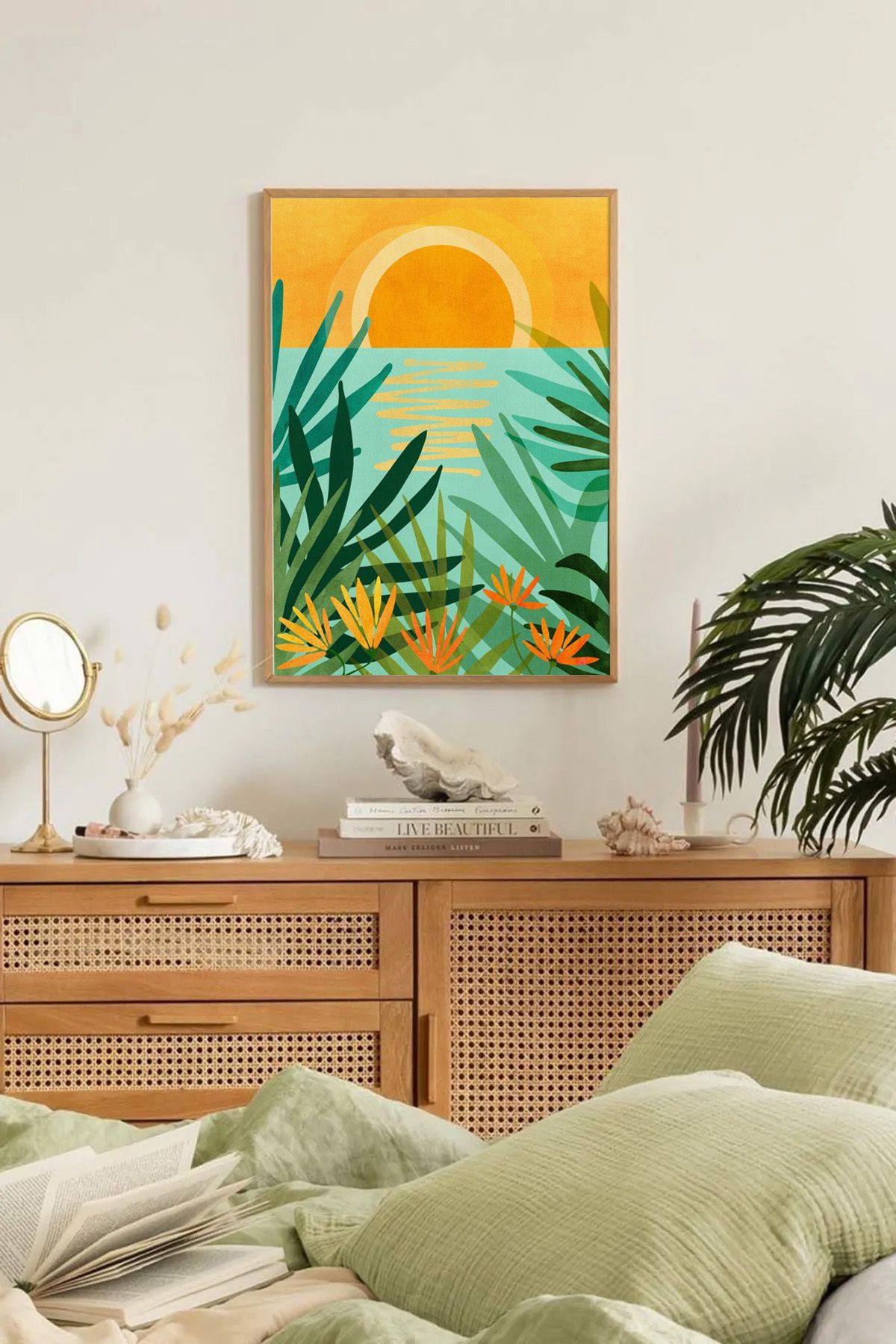 Dekorsiahome Tek Parça Ahşap Çerçeveli Oturma Odası Salon Mutfak Tablo TK0118