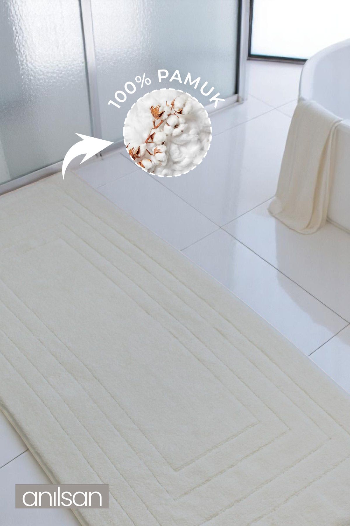Anılsan Alora Bej Büyük Ayak Havlusu - 130x60 Cm , 920 GR %100 Pamuk, Spa Ve Otel Banyo Paspası,