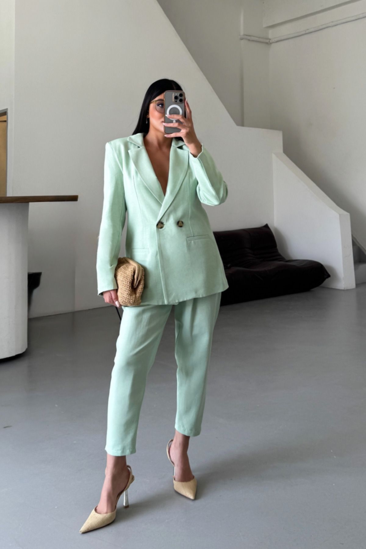 novafems KETEN CEKET - PANTOLON TAKIM - Mint