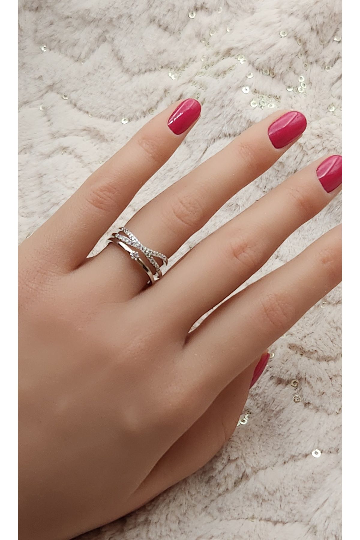 reyselstyle Ayarlanabilir Gümüş Kaplama Zirkon Taşlı Lüks Çelik Yüzük