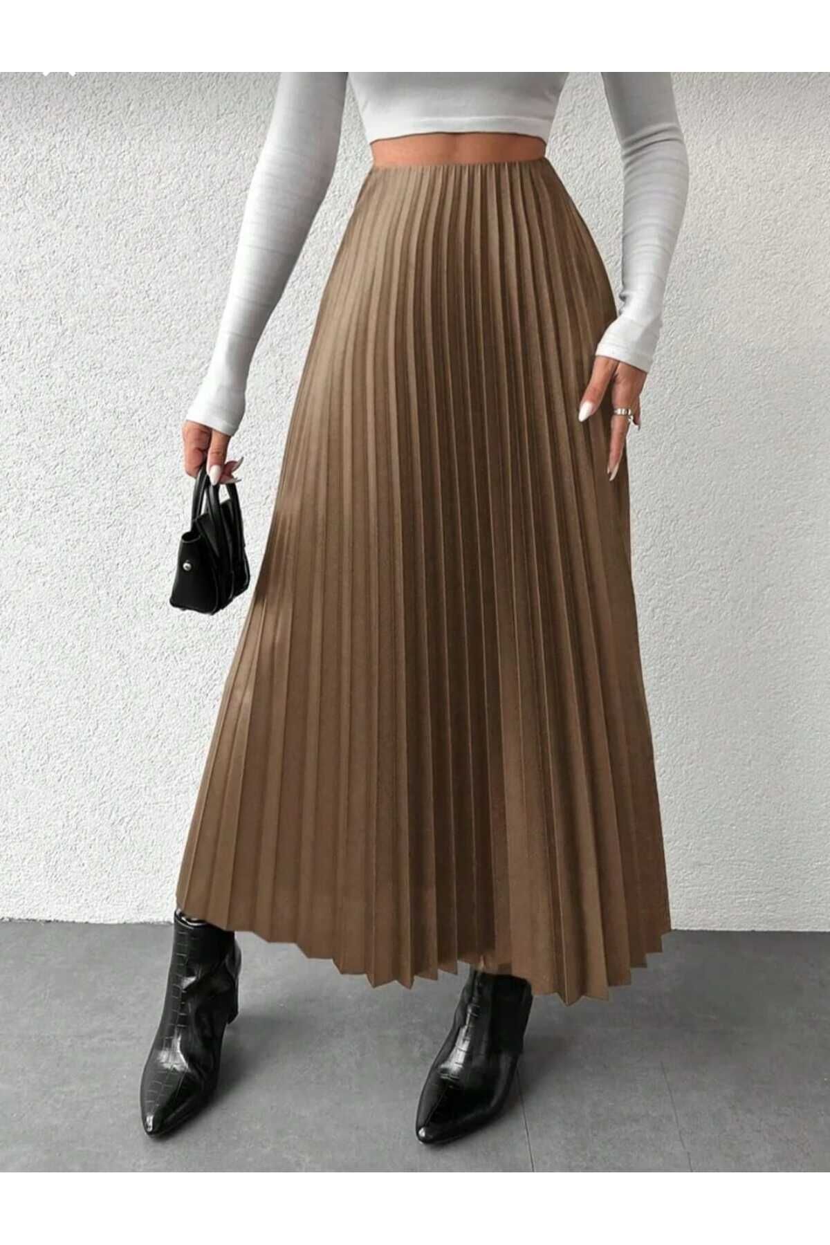 Mrs.idea Kadin İnce Pilideli Uzun Tesettür Etek