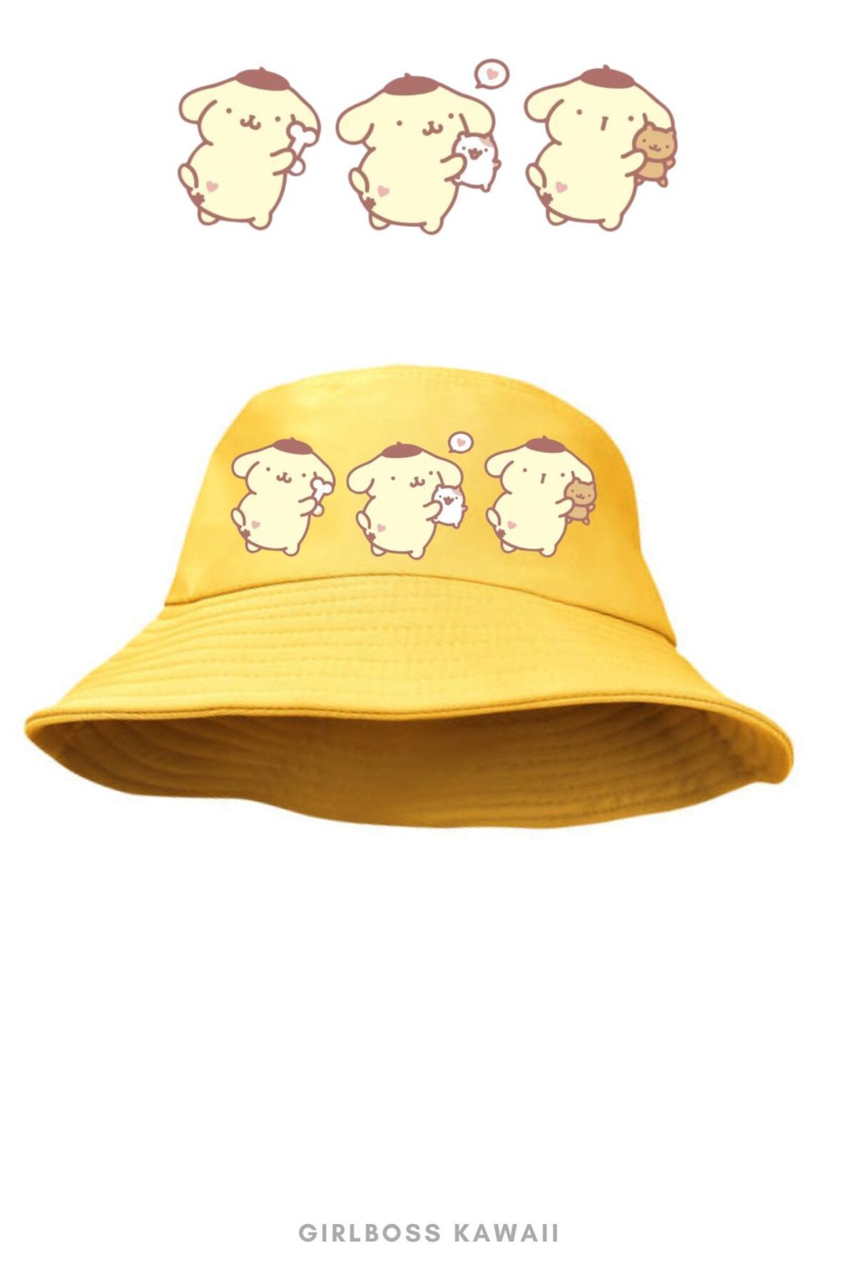 Girlboss Kawaii Girlboss Pompompurin bucket kova şapka sarı unisex 10 farklı model