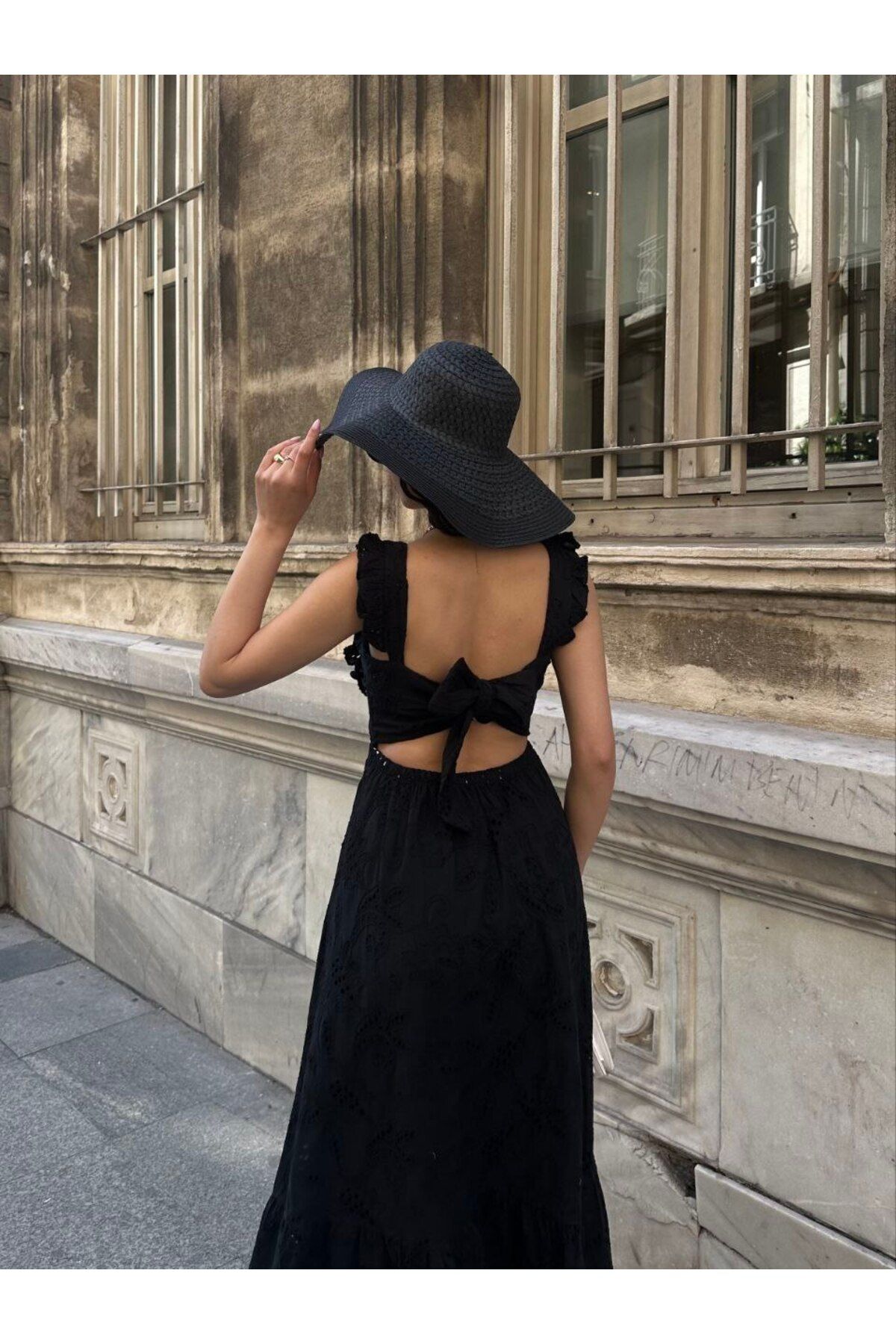 BRGCLOTHING Kadın İthal Fırfır Detay Astarlı Midi Elbise