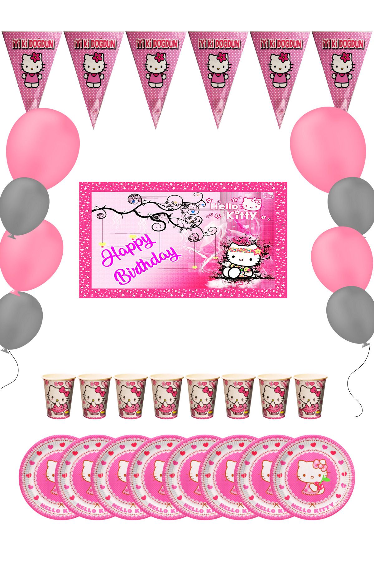 snowparty Hello Kitty Bayraklı Ve Afişli Doğum Günü Parti Malzemeleri Süsleri Seti