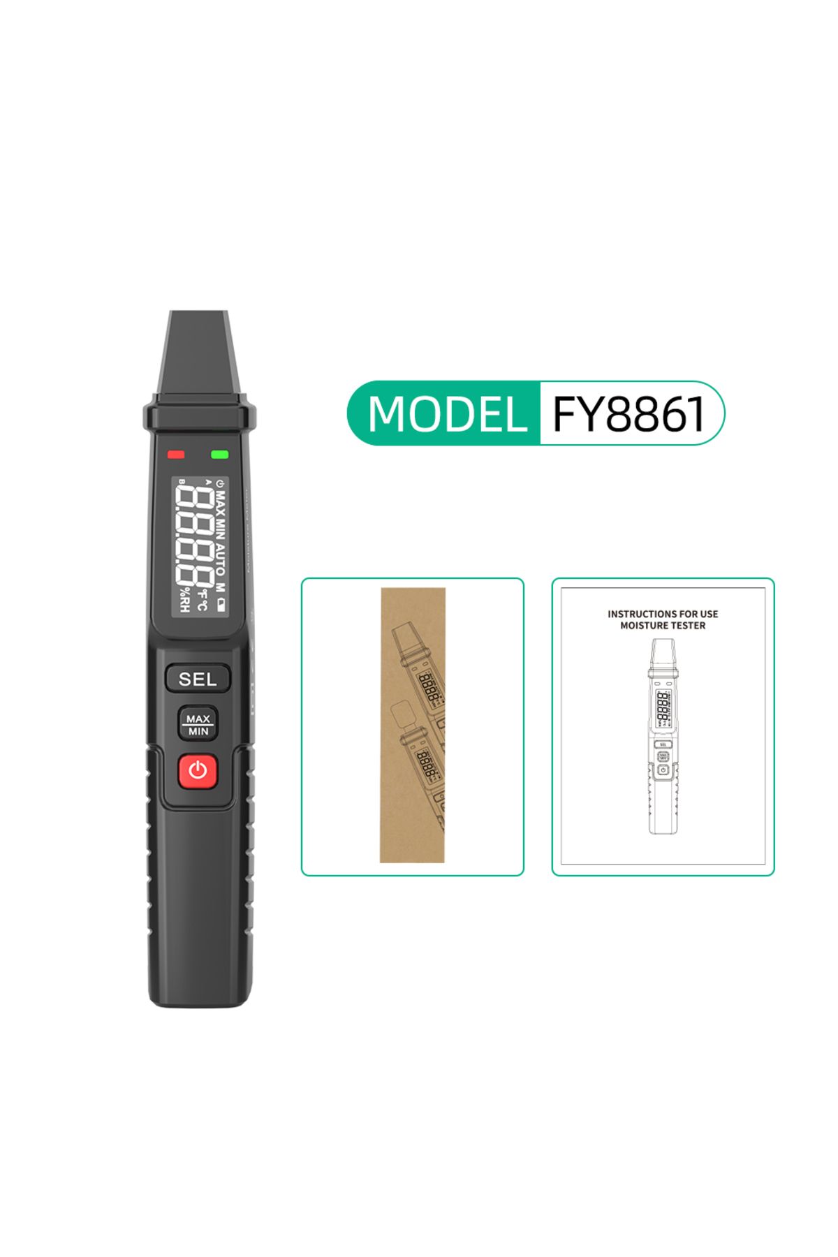 Mastfuyi-FY8861 MASTFUYI FY8861 مقياس الرطوبة الرقمي بشاشة LCD لمواد البناء الخشبية ومقياس الرطوبة للخشب 1