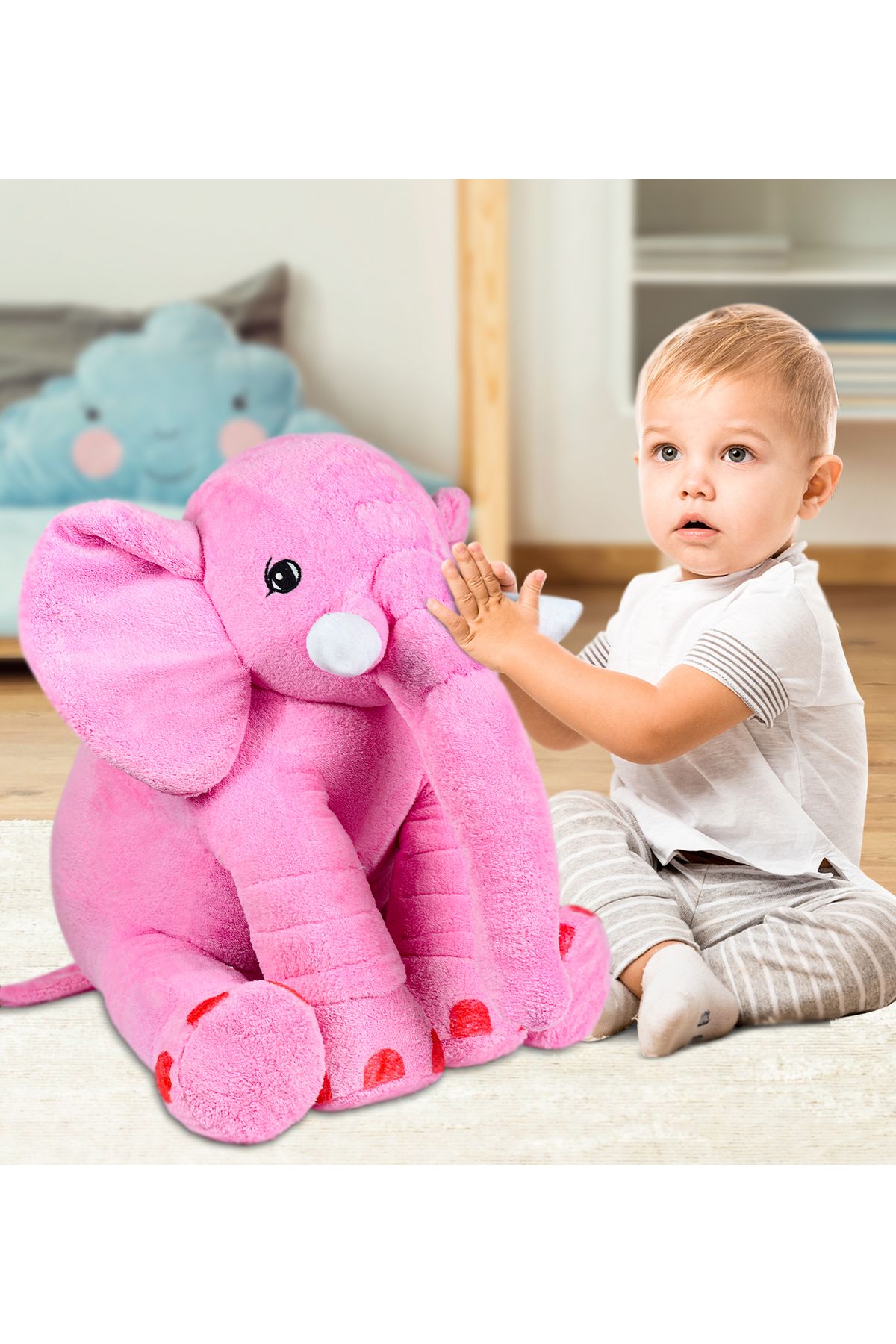 Özgüner Oyuncak Uyku Arkadaşım Fil - Sevimli Yumuşak Peluş Fil 80 Cm