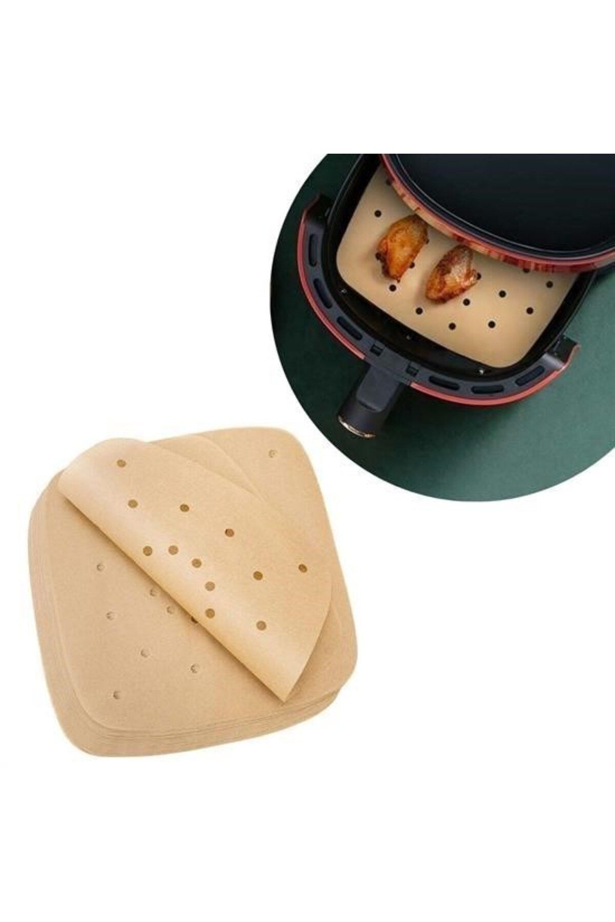 Genel Markalar 100 Adet Air Fryer Pişirme Kağıdı Tek Kullanımlık Hava Fritöz Yapışmaz Yağlı Kağıt Delikli Model