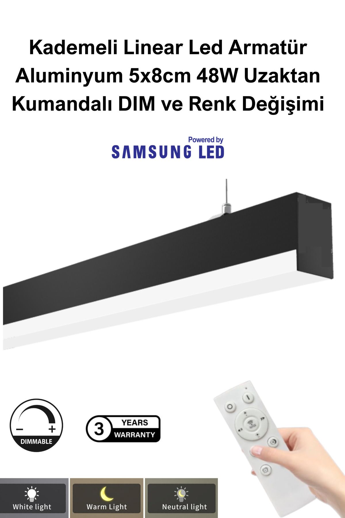LEKOLED Kademeli Cam Kumandalı Led Sarkıt Linear Aydınlatma 100 Cm 5x8cm Aluminyum Gövde