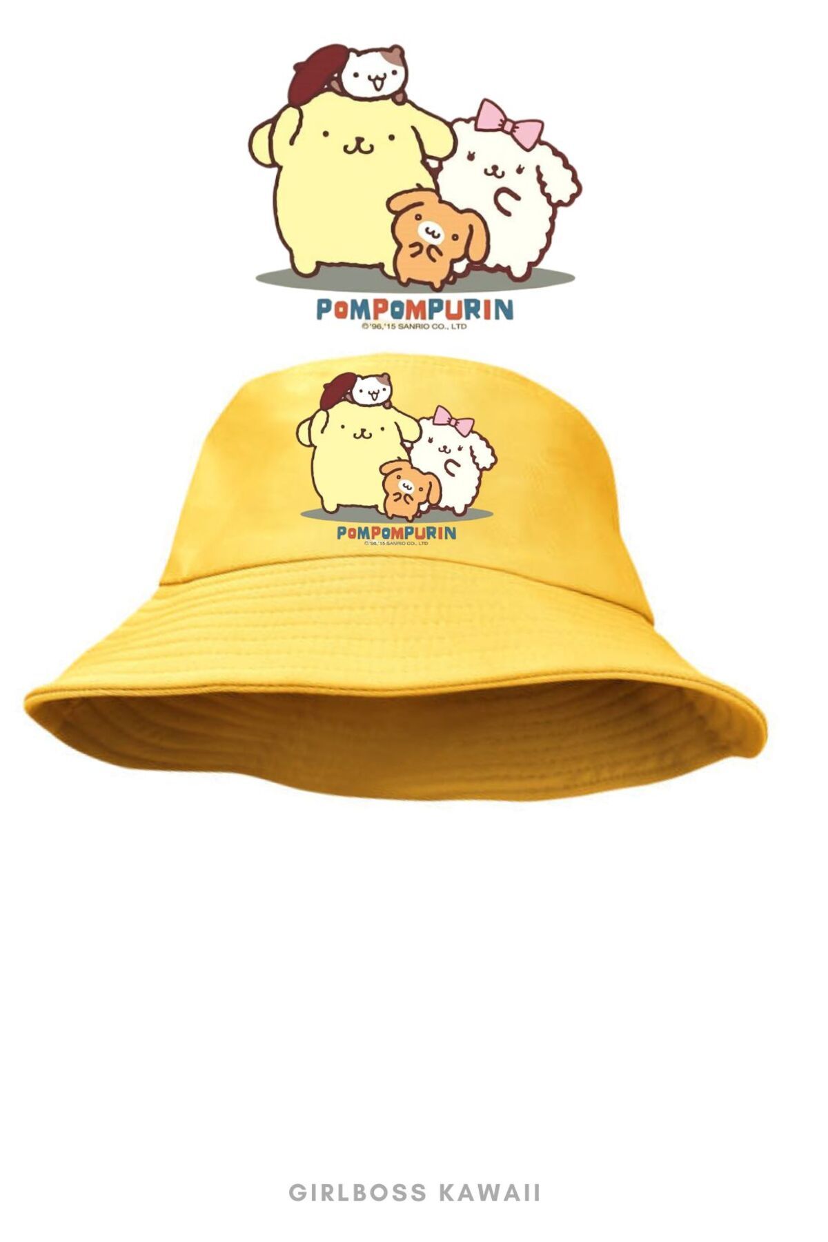 Girlboss Kawaii Girlboss Pompompurin bucket kova şapka sarı unisex 10 farklı model