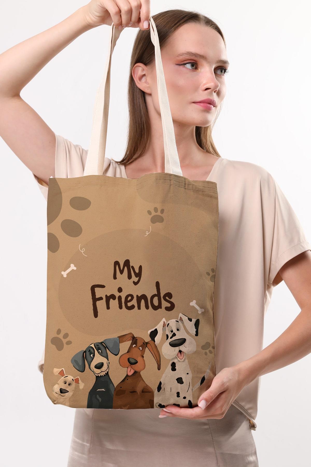 Çınar Bez Çanta  Kanvas Arkadaş Köpekler Baskılı Bez Çanta - Görsel 2