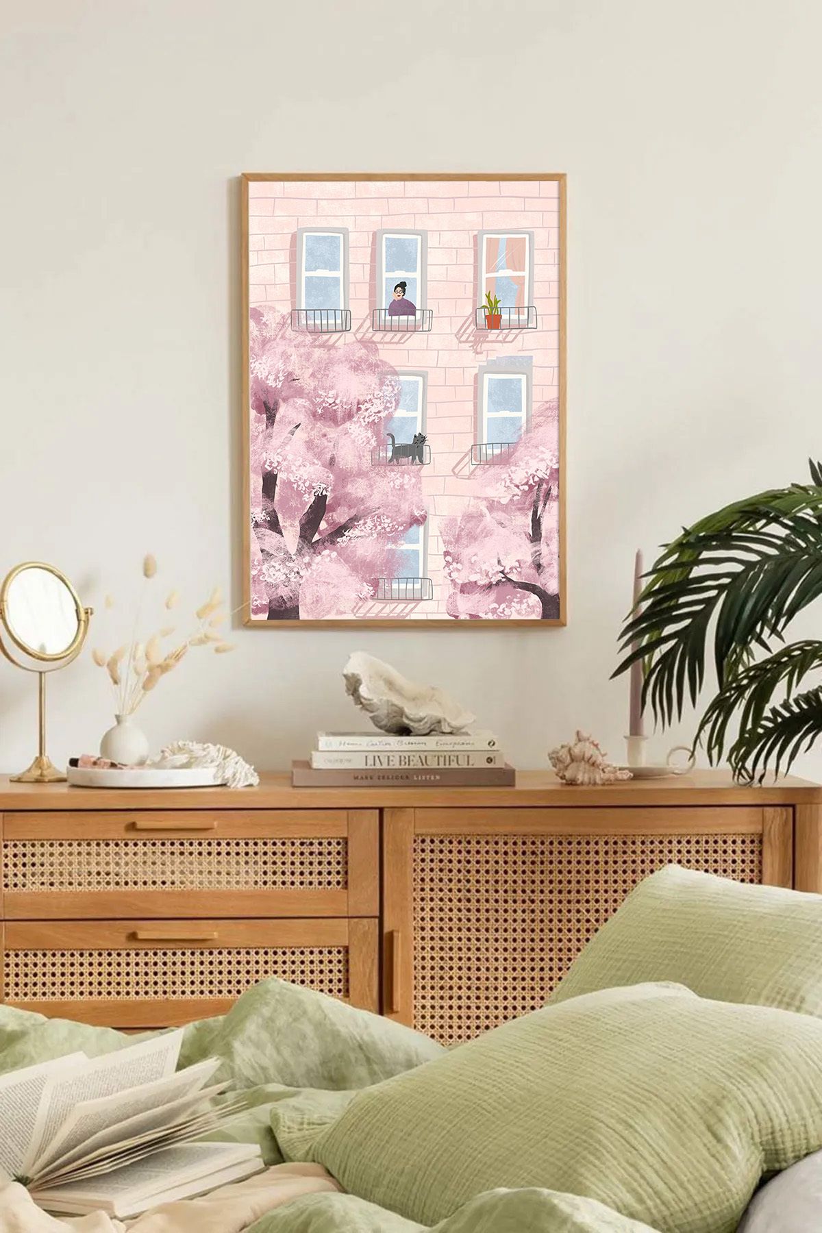 Dekorsiahome Tek Parça Ahşap Çerçeveli Oturma Odası Salon Mutfak Tablo TK0221