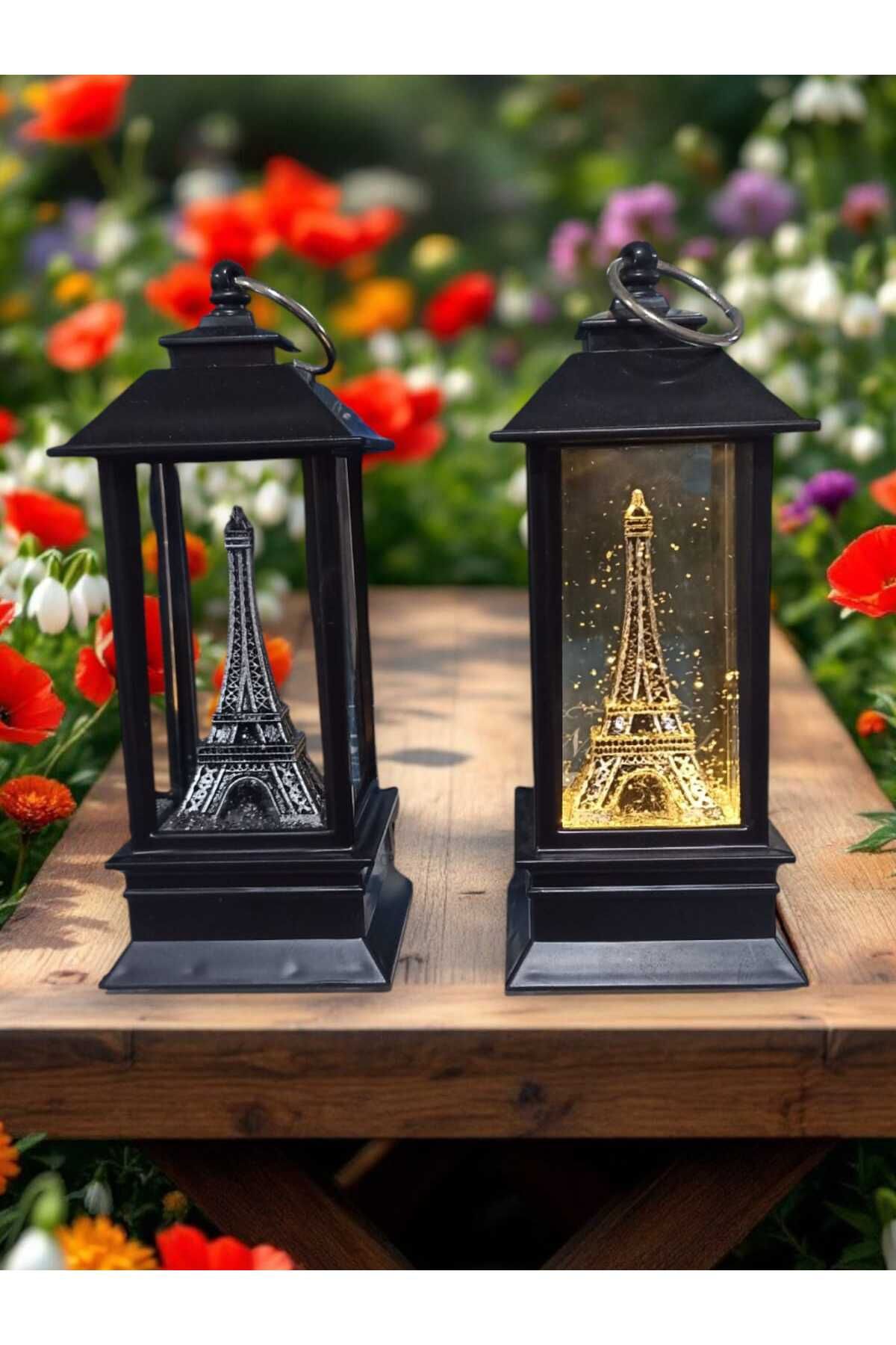 NBZ GİFT Telefon Kulube Işıklı Eyfel Fanus 13 cm Simli Gümüş