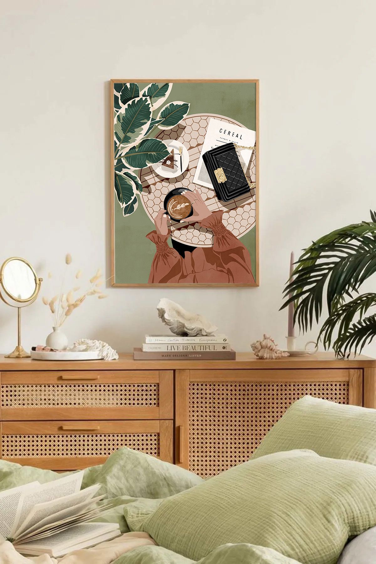 Dekorsiahome Tek Parça Ahşap Çerçeveli Oturma Odası Salon Mutfak Tablo TK0108