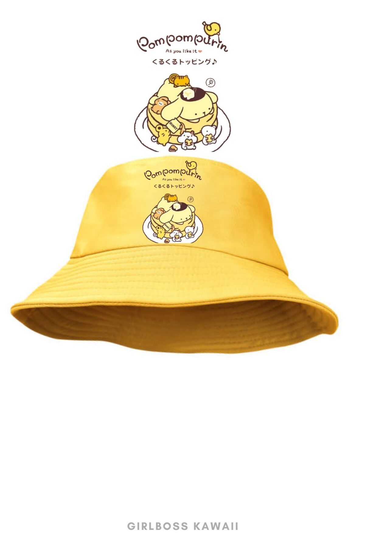 Girlboss Kawaii Girlboss Pompompurin bucket kova şapka sarı unisex 10 farklı model