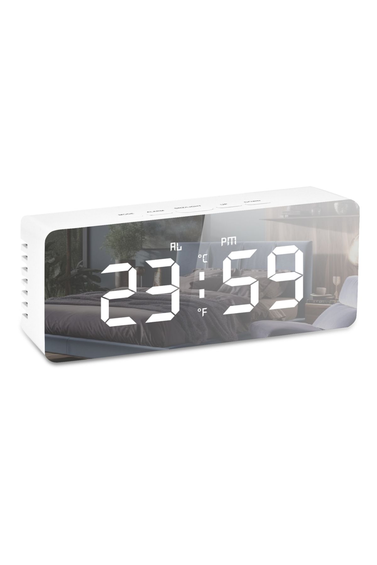 Choice-White Digital Mirror Clock LED Alarm Clock Electronic Desktop Clock With Temperature Display Adjusta 1