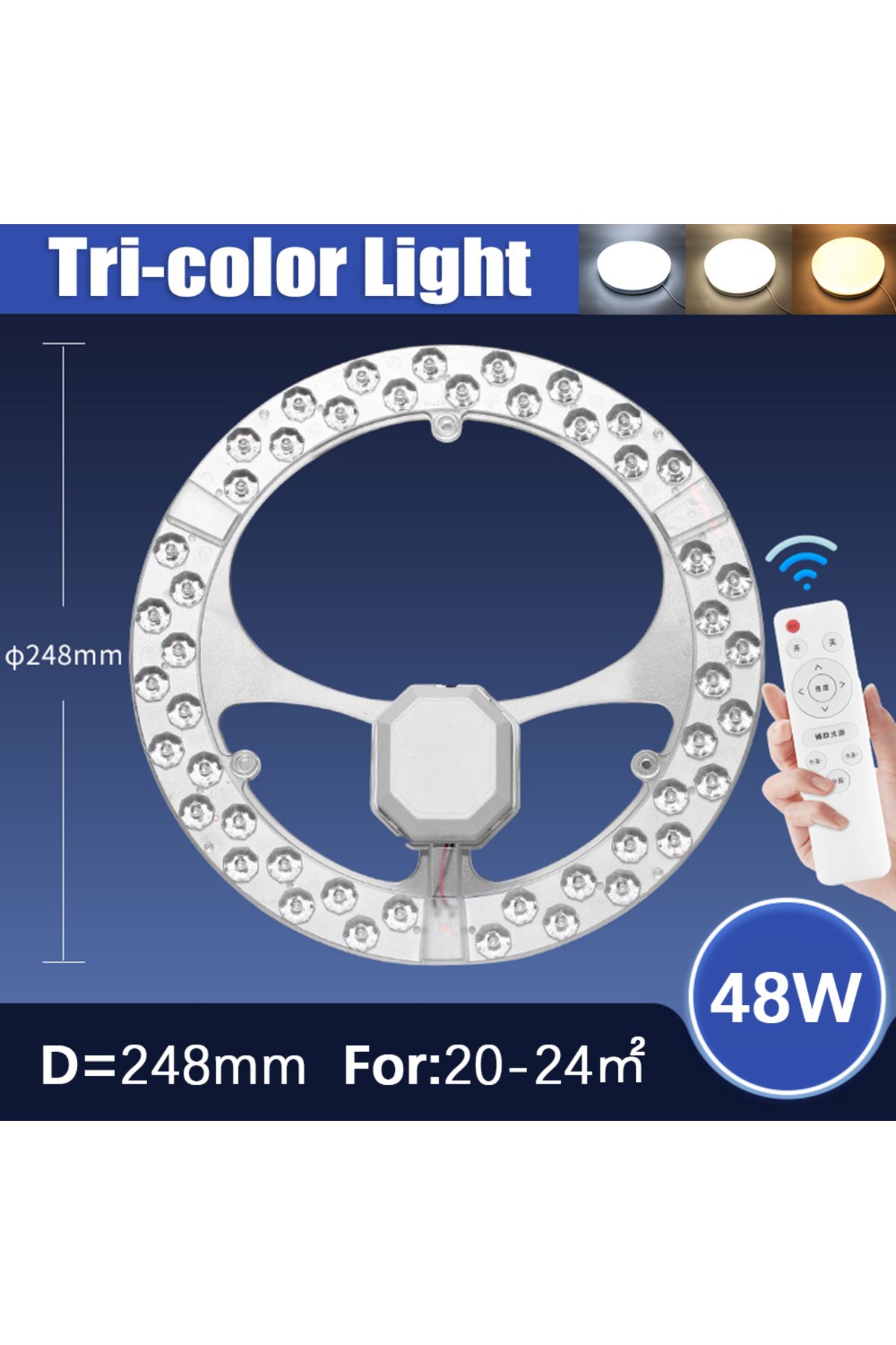 Choice-لوحة إضاءة LED ثلاثية الألوان 48 وات 220 فولت - 240 فولت وحدة إضاءة سقف LED 24 وات - 120 وات حلقة دائرية بديلة 1