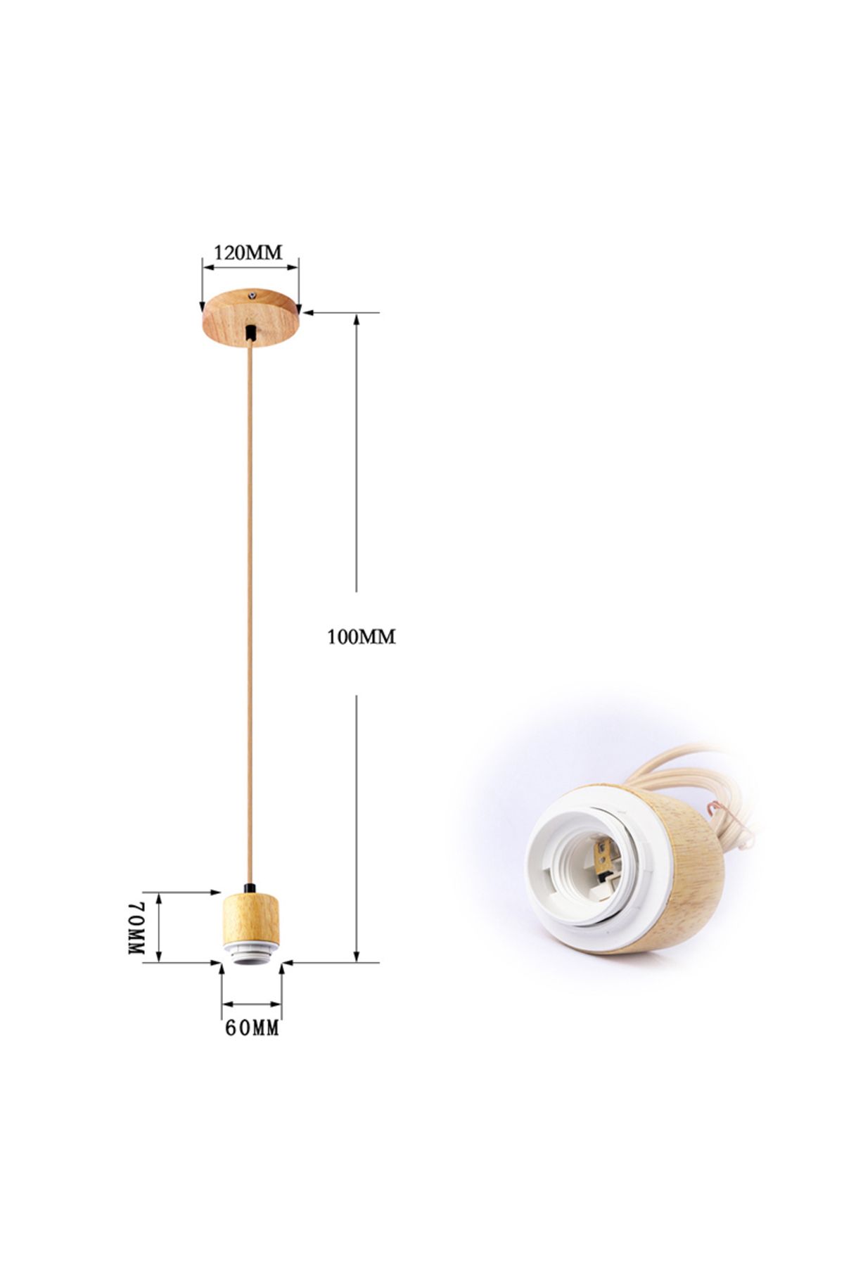 Choice-E27 Without Bulb Natural Color E27 Hanging Lamp Holder Single-head Screw Socket Lampshade Base Light 1