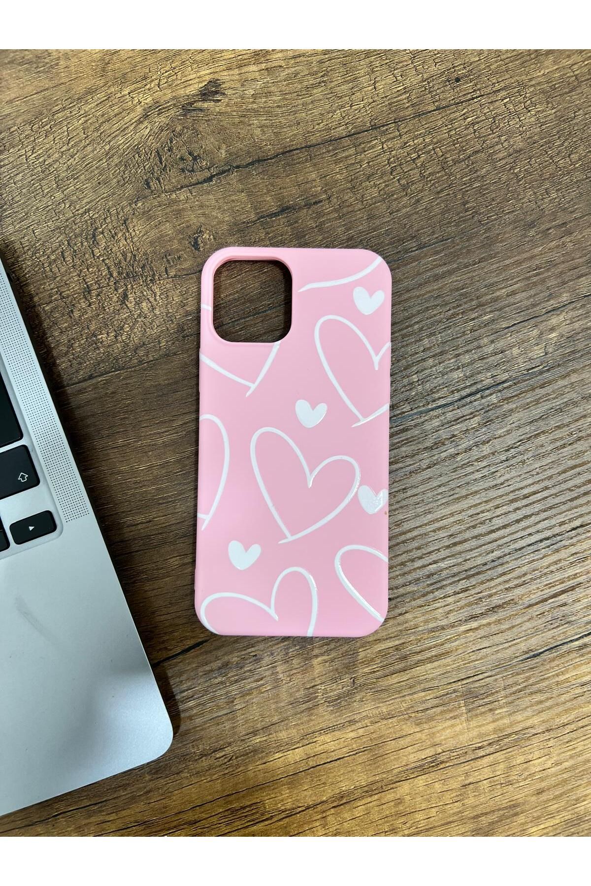 HZR Iphone 12/12Pro Pembe Büyük Kalp Desenli Silikon Kılıf