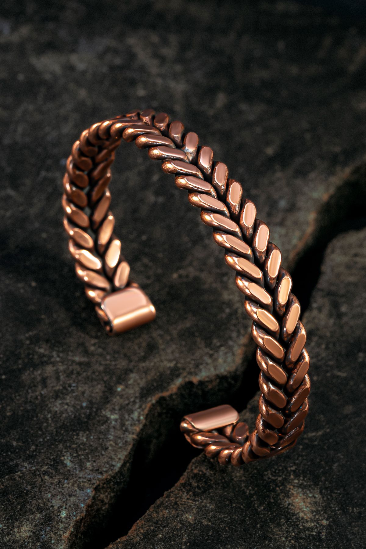 OSMANLI GÜMÜŞ Copper Vena Model Bakır Kelepçe Bilezik Erkek Kadın Kuvars Taşı Ve Metal Kutulu