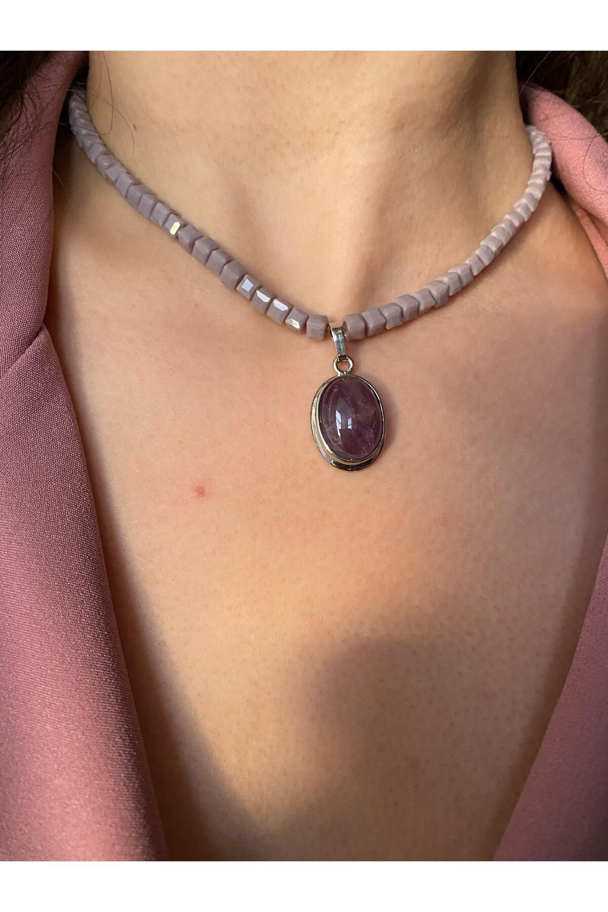 AYGNJEWELRY Kolye AYGNJEWELRY Boncuk Dizili Ametist Kolye Doğal Taş Kolye