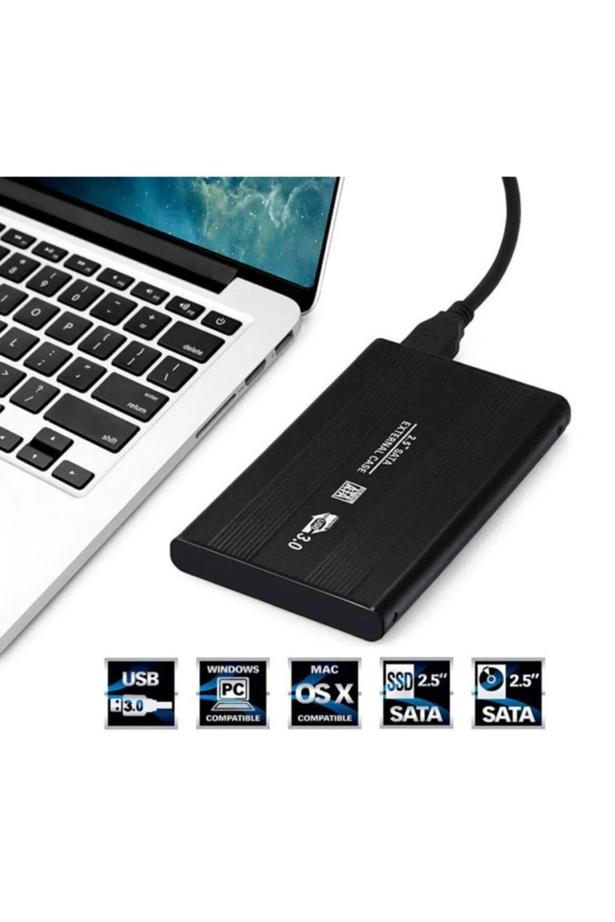 Hubstein 2.5 Inç Usb 3.0 Sata Harddisk Hdd Kutusu 5 Gbps Siyah Aluminyum Ssd