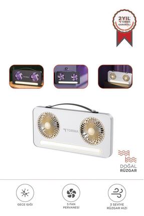 Torima Vantilatör Led Işıklı Şarjlı Çift Fanlı Mini Masaüstü Fan 1200 Mah F23...