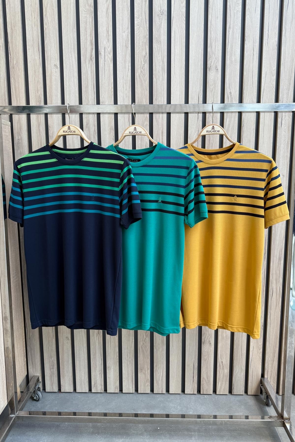 rugatchi Erkek 3'lü Bisiklet Yaka T-Shirt %100 Pamuk Renkli
